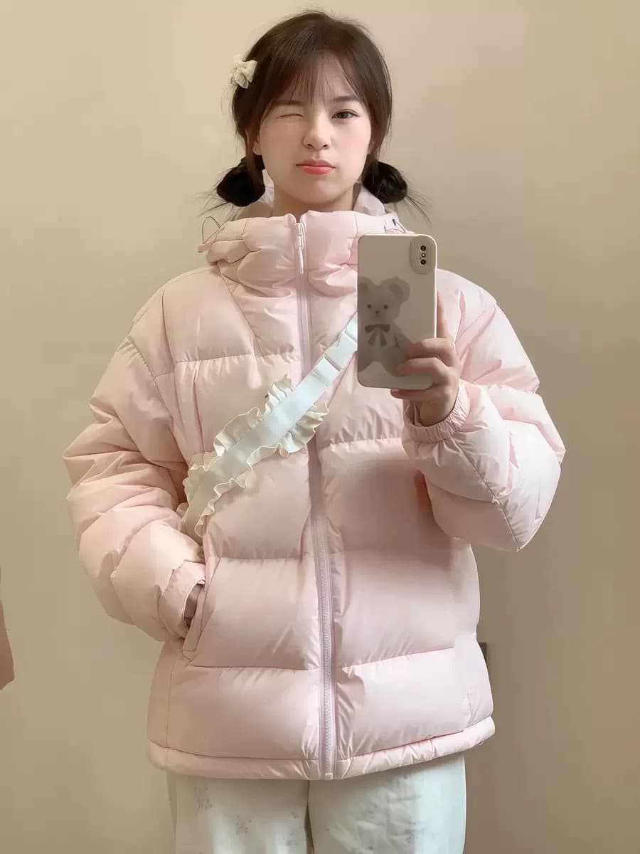 핑크색 쇼트 스타일 화이트 덕 다운 커플 다운 재킷 여성 2026 겨울 새로운 두꺼운 패딩 재킷 보온 후드 재킷 상세 이미지 1