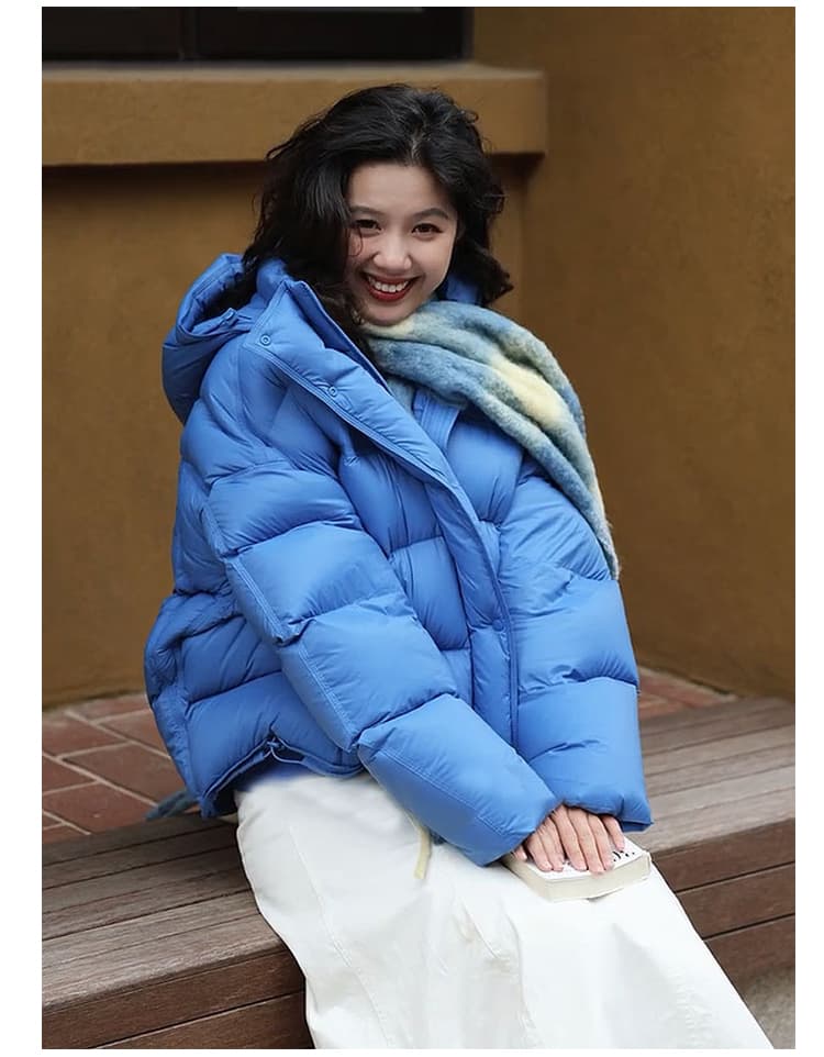 화이트 덕 다운 버블 푸 후드 다운 재킷 여성 짧은 겨울 두꺼운 보온 패션 거북이 다용도 빵 외투 상세 이미지 17