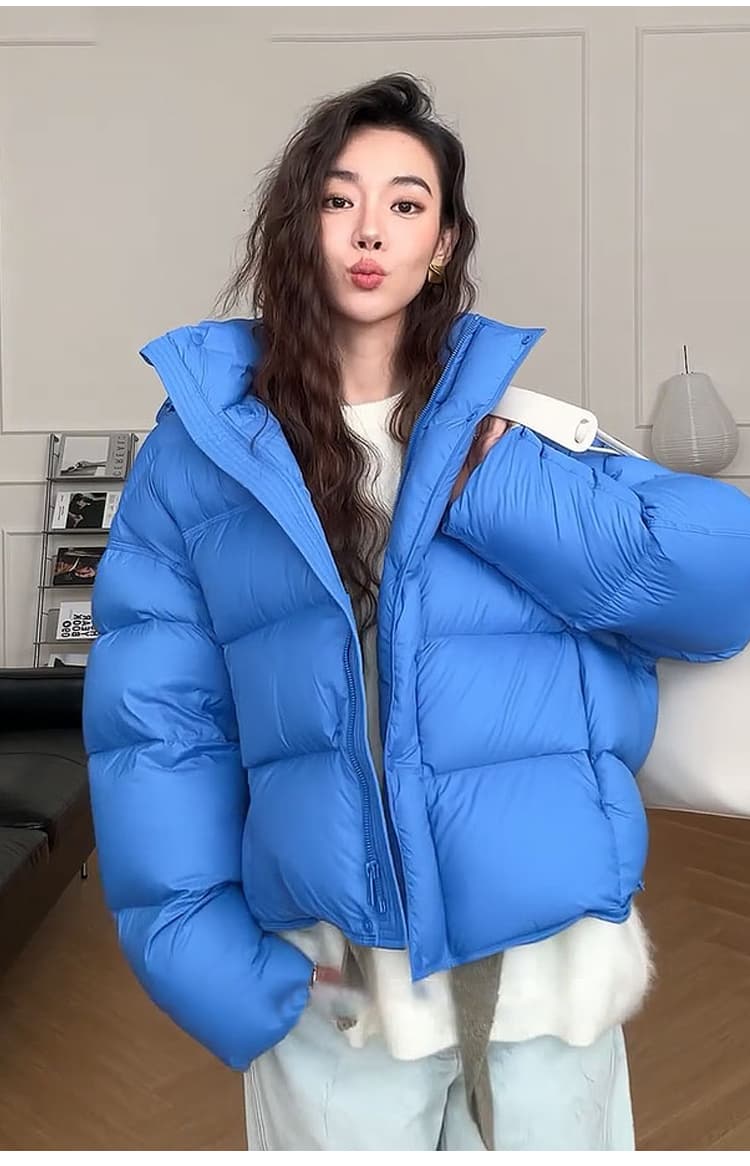 화이트 덕 다운 버블 푸 후드 다운 재킷 여성 짧은 겨울 두꺼운 보온 패션 거북이 다용도 빵 외투 상세 이미지 18