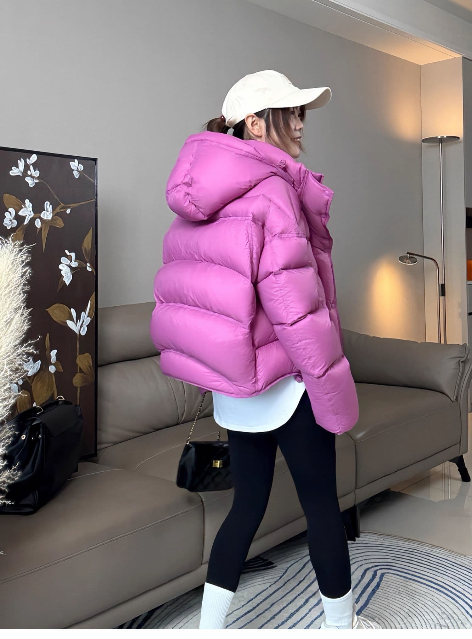 화이트 덕 다운 버블 푸 후드 다운 재킷 여성 짧은 겨울 두꺼운 보온 패션 거북이 다용도 빵 외투 상세 이미지 32