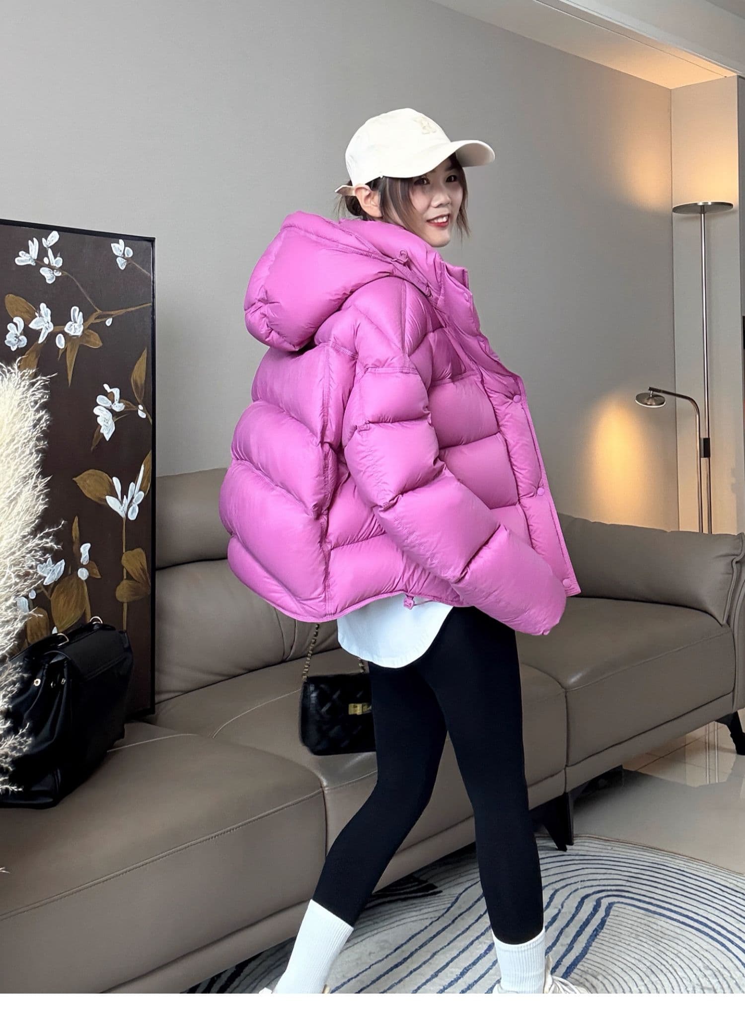 화이트 덕 다운 버블 푸 후드 다운 재킷 여성 짧은 겨울 두꺼운 보온 패션 거북이 다용도 빵 외투 상세 이미지 33