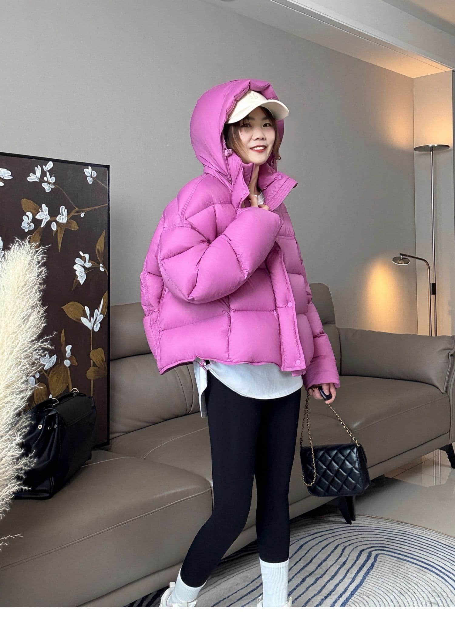 화이트 덕 다운 버블 푸 후드 다운 재킷 여성 짧은 겨울 두꺼운 보온 패션 거북이 다용도 빵 외투 상세 이미지 36