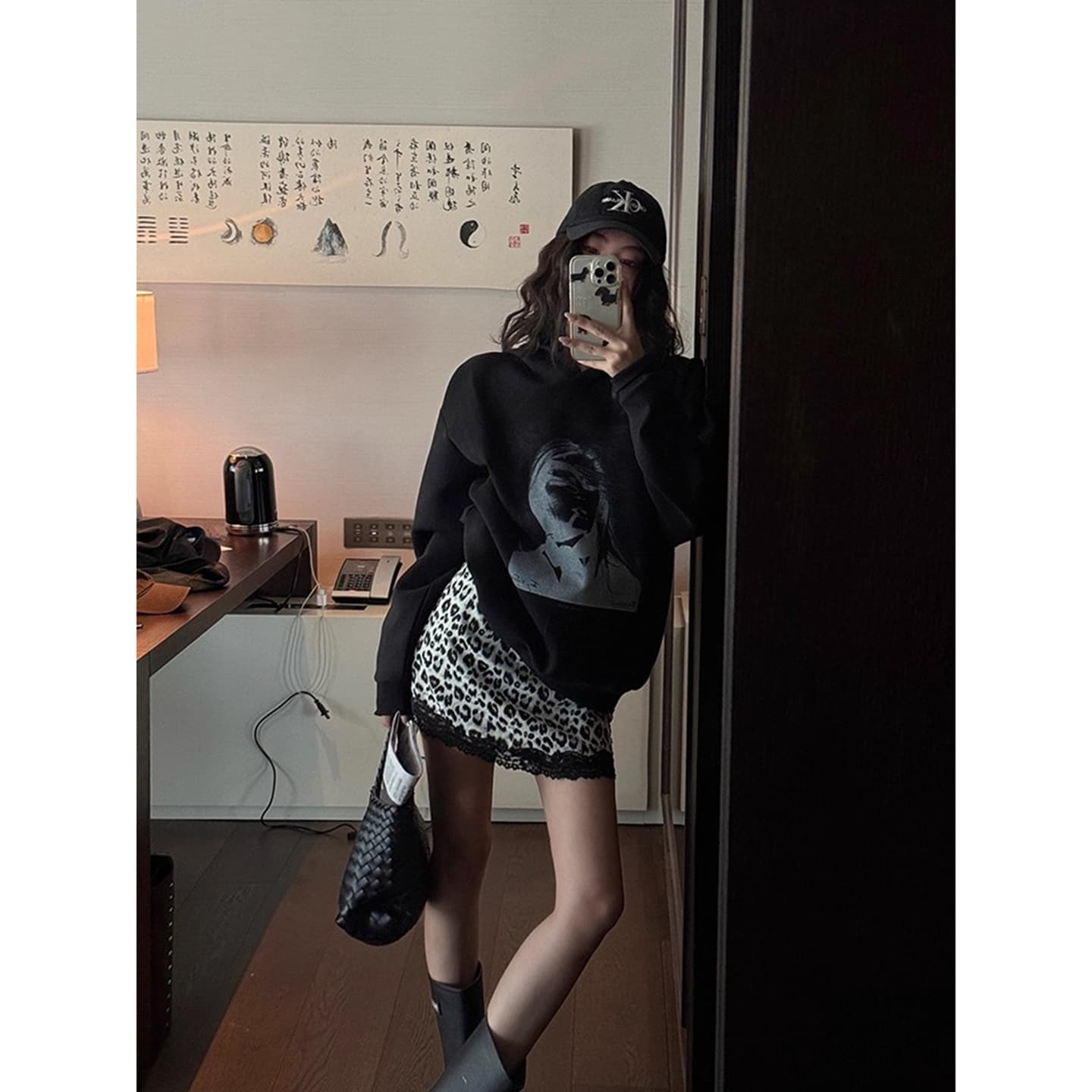 경관 그림 원본 품질 이른 가을 루즈핏 느긋한 바람 후드 프린트 캐주얼 후드티 여성 이미지 5
