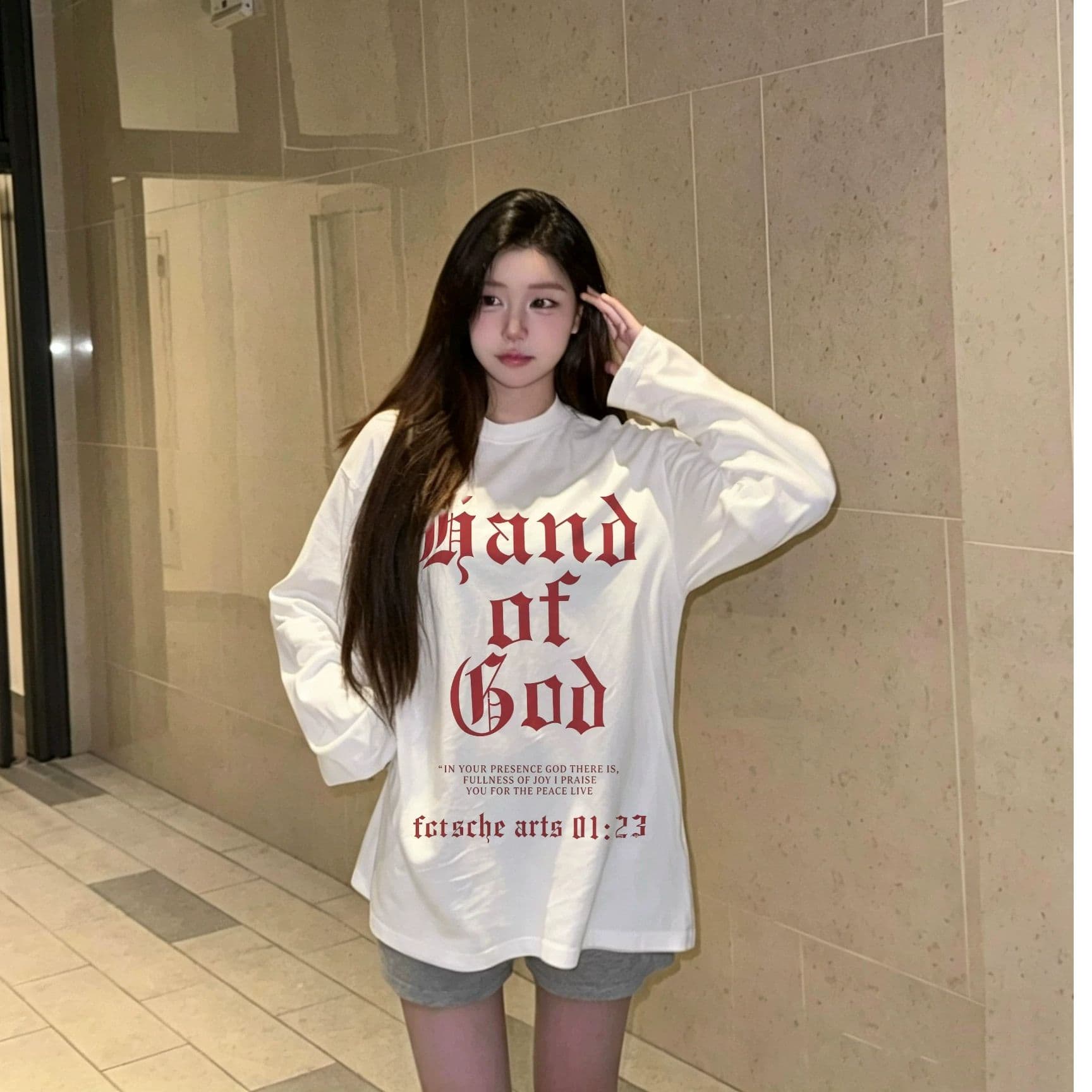 21 순면 이후 패키지 칼라 프린트 긴팔 티셔츠 여성 루즈핏 라운드 넥 맨위 이미지 5