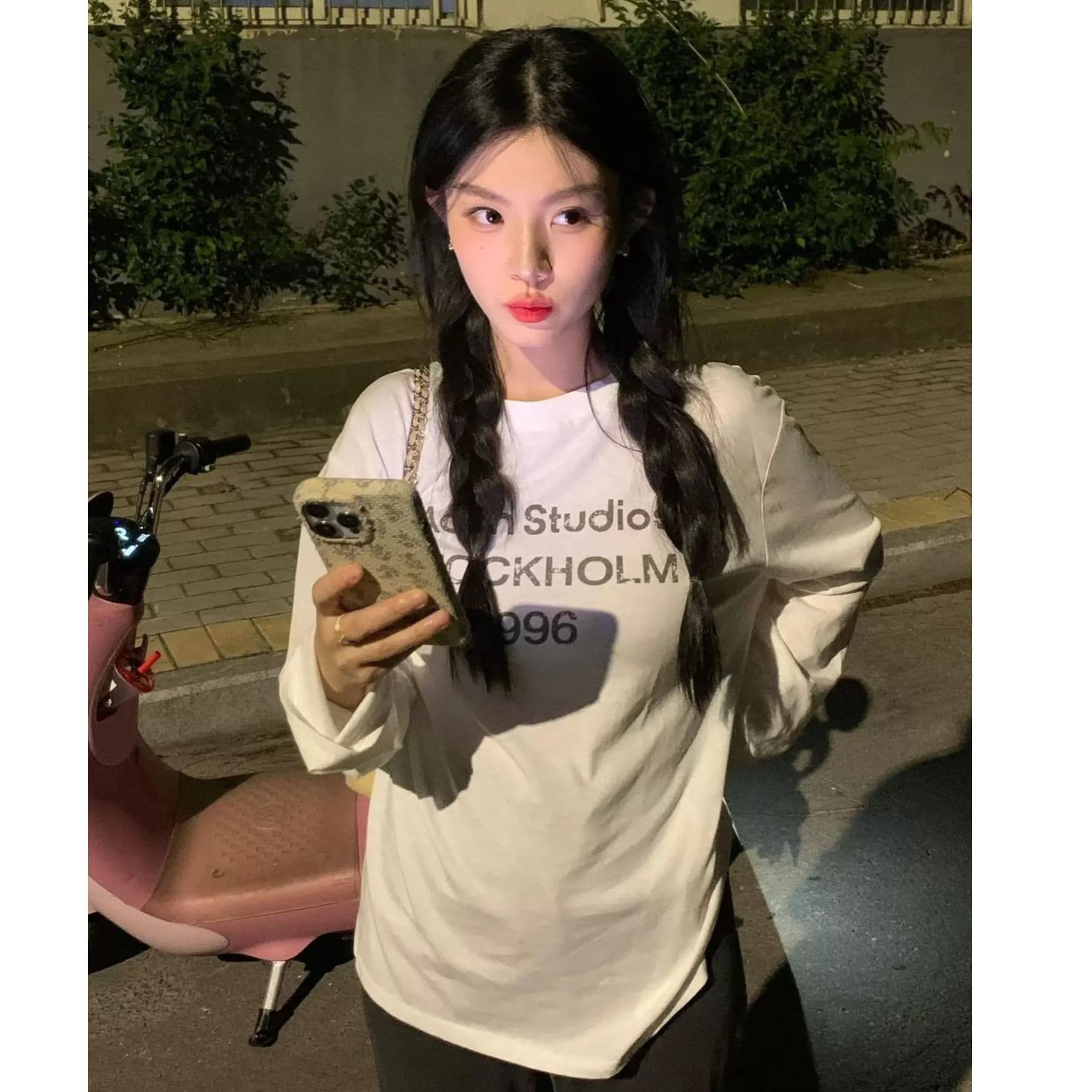 21 순면 이후 패키지 칼라 프린트 긴팔 티셔츠 여성 루즈핏 라운드 넥 맨위