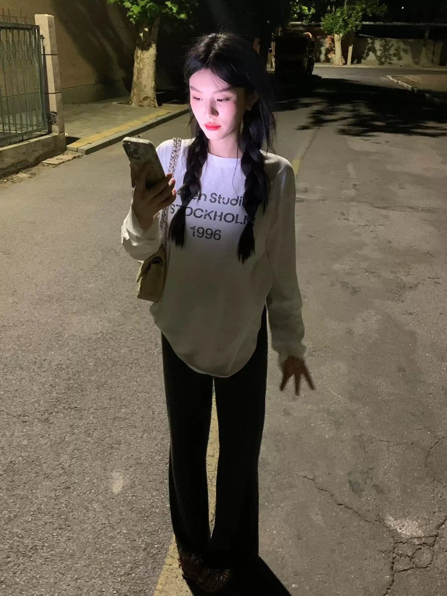 21 순면 이후 패키지 칼라 프린트 긴팔 티셔츠 여성 루즈핏 라운드 넥 맨위 상세 이미지 6