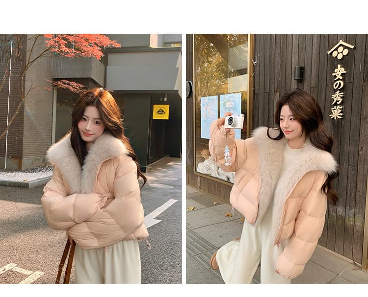 학원 패치워크 쇼트 스타일 아래 면화 의류 여성 모방 여우 모피 칼라 루즈핏 두꺼운 작은 키 한국 스타일 빵 외투 상세 이미지 51