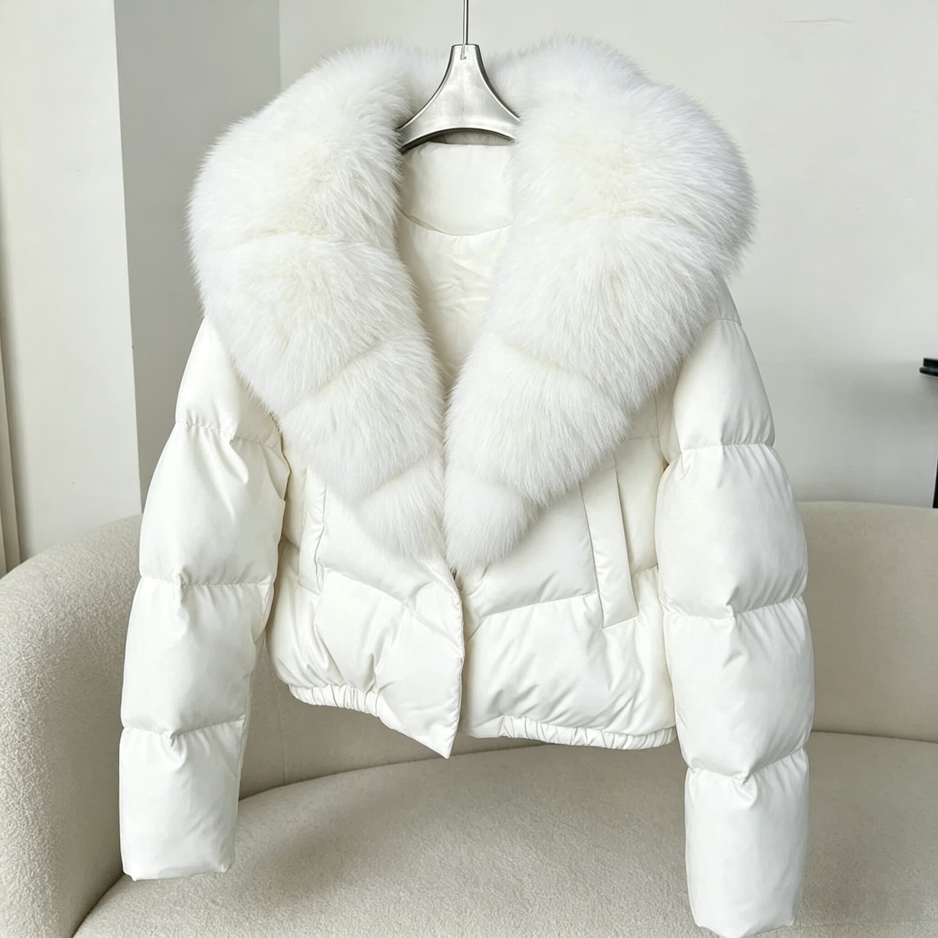유럽 상품 큰 모피 칼라 다운 재킷 작은 키 한국 스타일 패딩 재킷 몸매 가꾸기 품격 보온 재킷 쇼트 스타일 다운 재킷 이미지 5