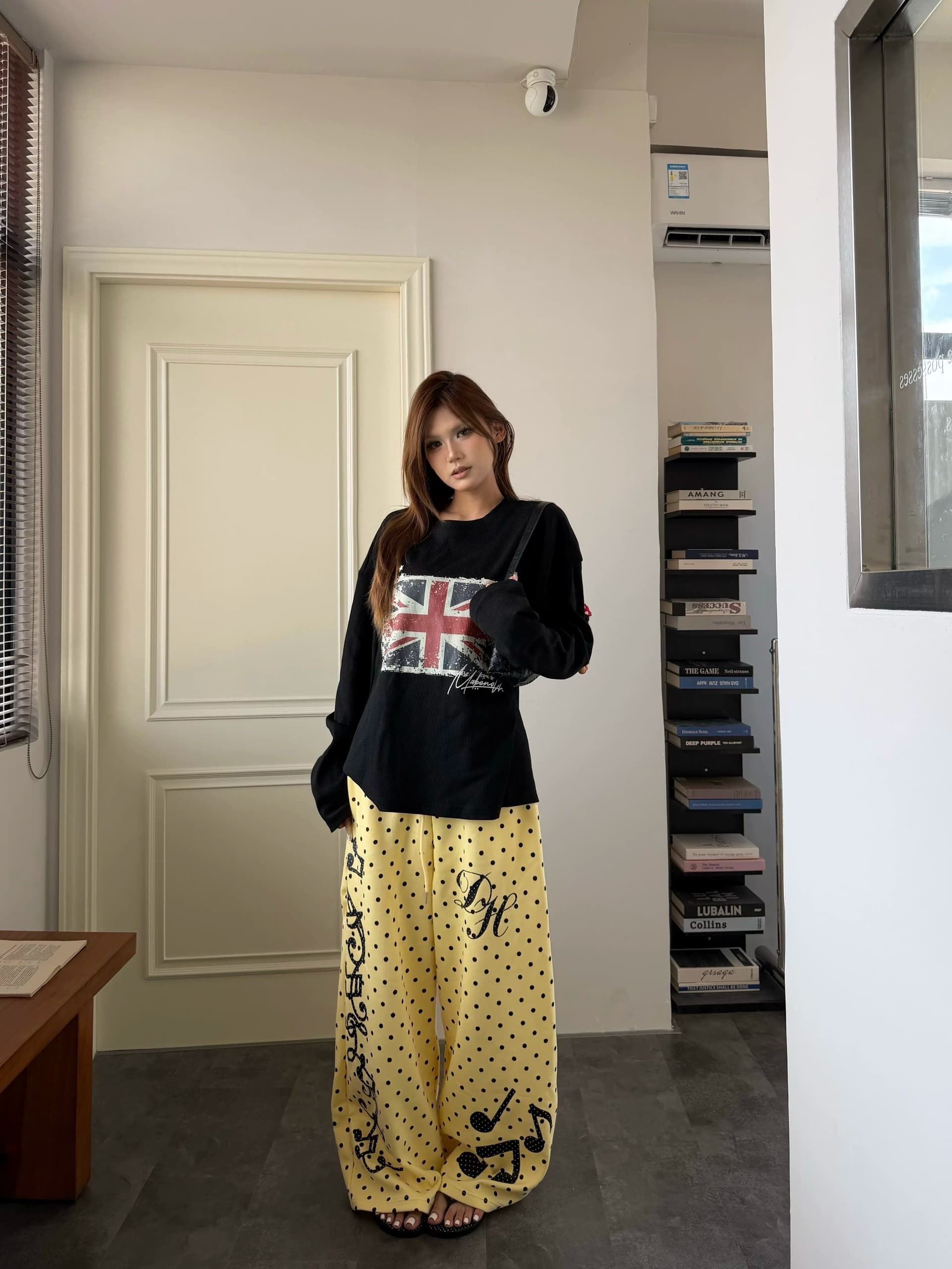 21 순면 이후 패키지 칼라 프린트 긴팔 티셔츠 여성 루즈핏 라운드 넥 맨위 이미지 2