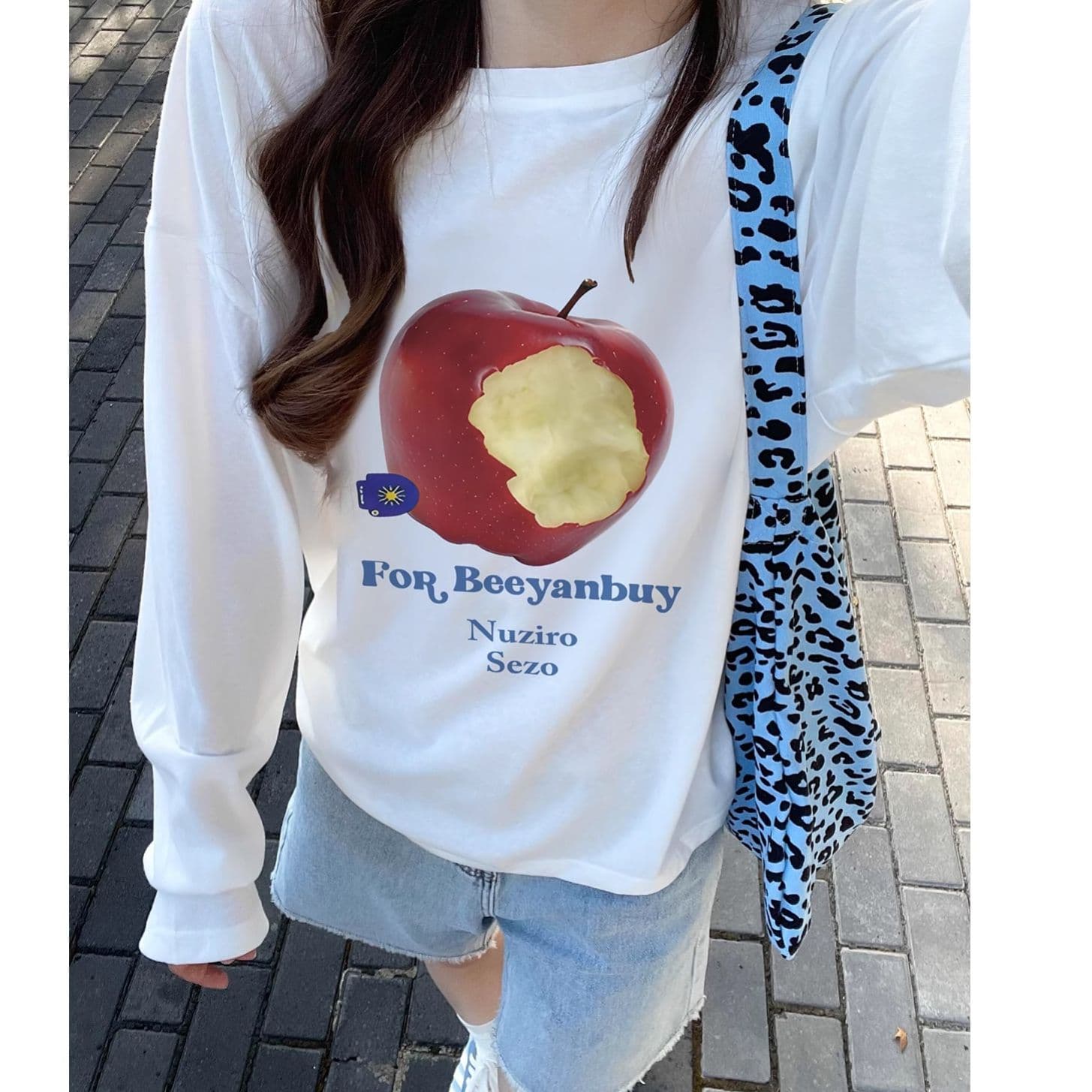 21 순면 이후 패키지 칼라 프린트 긴팔 티셔츠 여성 루즈핏 라운드 넥 맨위