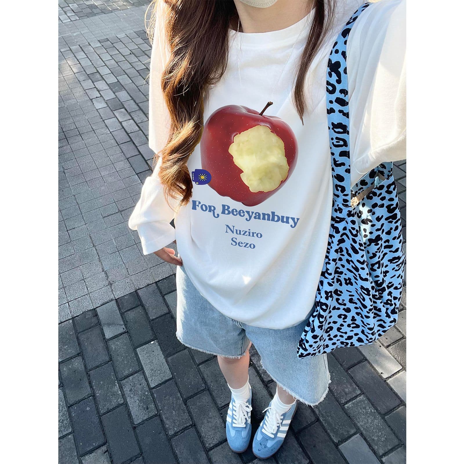 21 순면 이후 패키지 칼라 프린트 긴팔 티셔츠 여성 루즈핏 라운드 넥 맨위 상세 이미지 2