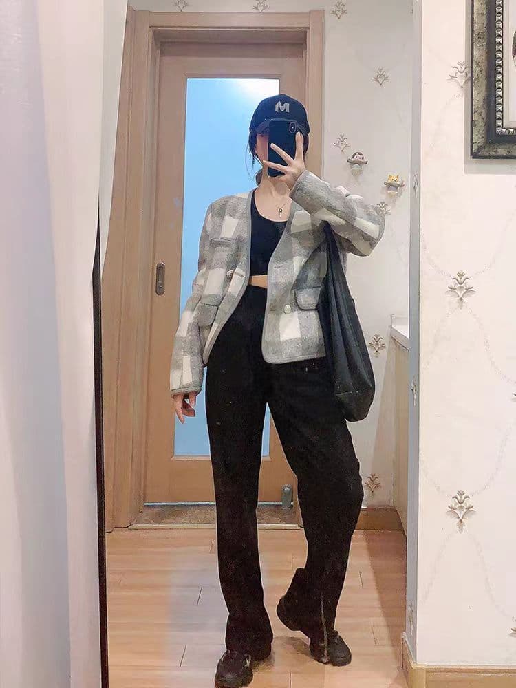 가을 겨울 새로운 작은 키 품격 명문 여성 작은 샤넬 스타일 재킷 트위드 맨위 솜을 넣은