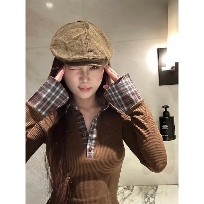 원본 광저우 원단 POLO 칼라 긴팔 티셔츠 여성 가을 겨울 페이크 레이어드 핫걸 기본 셔츠 인사이드 잡아라. 의류 이미지 2