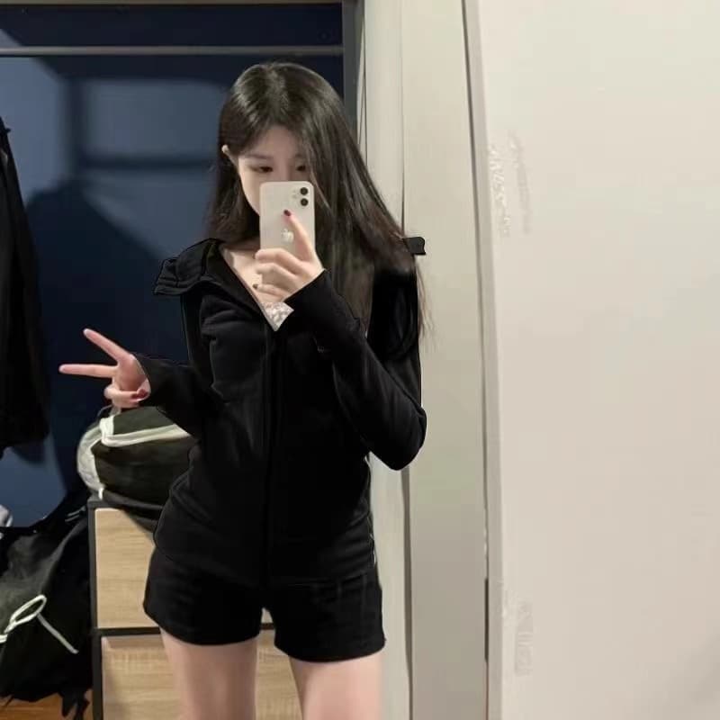 후드 봄 가을 긴팔 새로운 후드티 재킷 여성 의류 가을 겨울 지퍼 몸매 가꾸기 쇼트 스타일 운동 오픈 가디건 맨위 상세 이미지 6