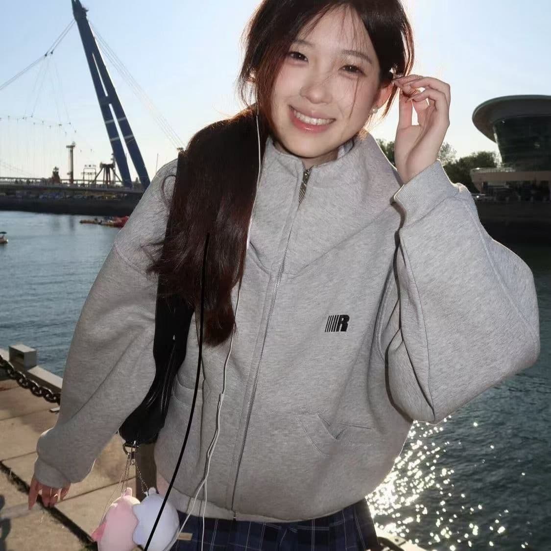 후아 면 해체 후드 여성 코트 가을 착용 가져 가라. 조수 브랜드 디자인 센스 패치워크 후드티 높음 거리 커플 모자 셔츠 이미지 5
