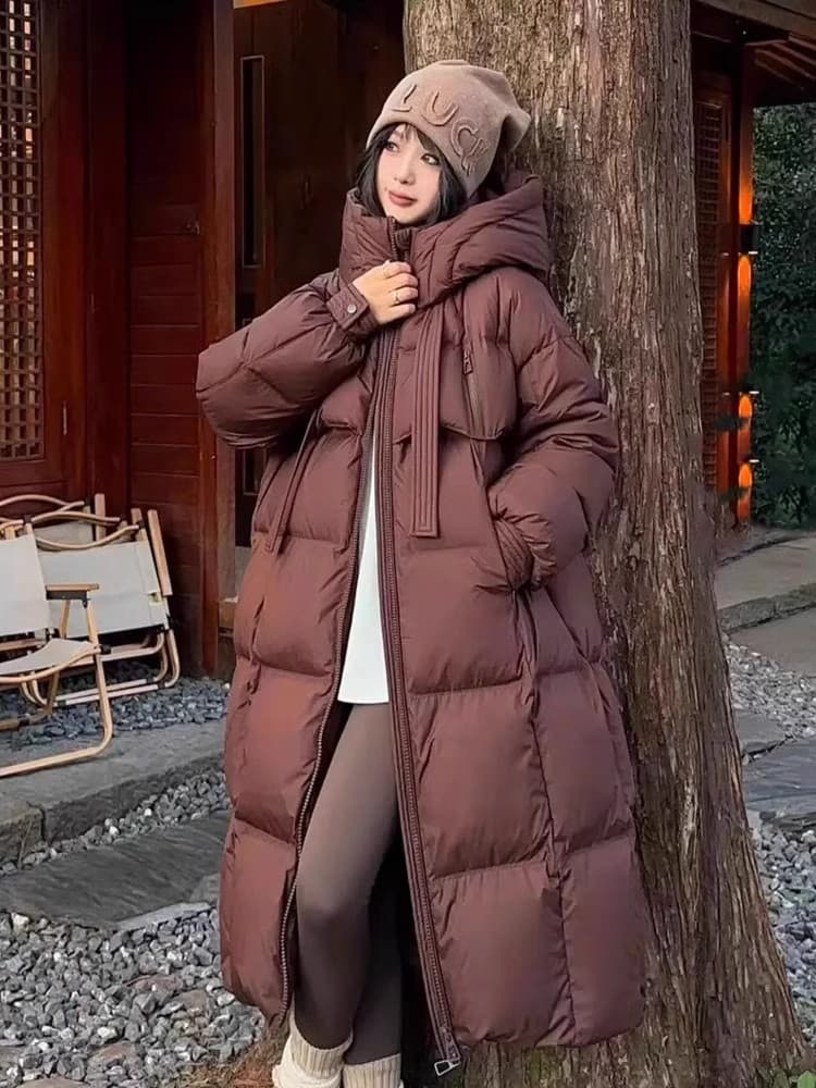 한국 스타일 높은 품질 대 이불 두꺼운 겨울 새로운 루즈핏 아래 면화 의류 여성 롱 코트 무릎 아래 목화 진딧물 재킷 상세 이미지 7