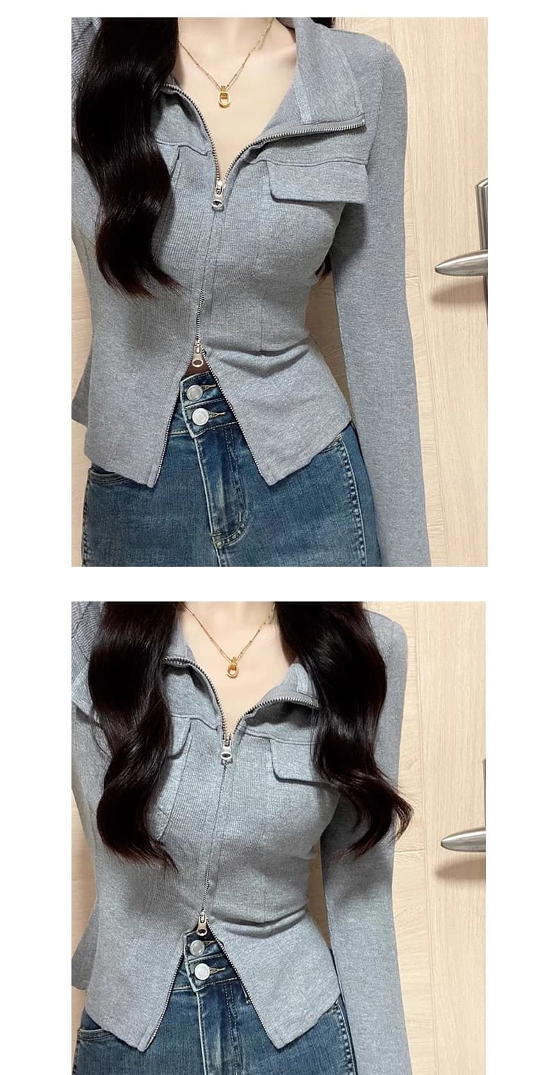 가을 POLO 칼라 핫걸 니트 오픈 가디건 여성 2026 새로운 디자인 센스 몸매 가꾸기 쇼트 스타일 더블 지퍼 맨위 여성 상세 이미지 2