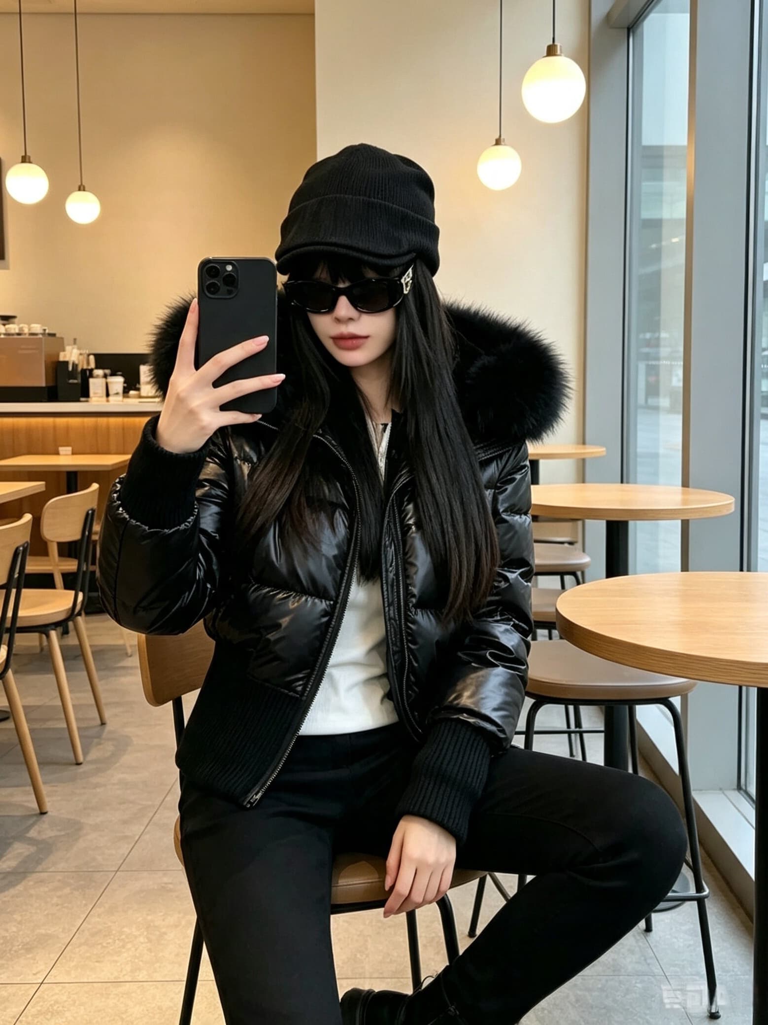 한 부서 네리 털이 있는 방수 가죽 표면 허리 수축 패딩 재킷 다운 코트 겨울 재킷 두꺼움 목화 진딧물 면 의류 여성 상세 이미지 5