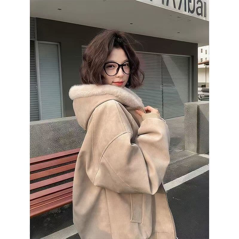 PU 가죽 검정색 후드 좌 산 조각 면 의류 남자 여자 겨울 털이 있는 쇼트 스타일 워크웨어 재킷 아메리칸 레트로 면 옷