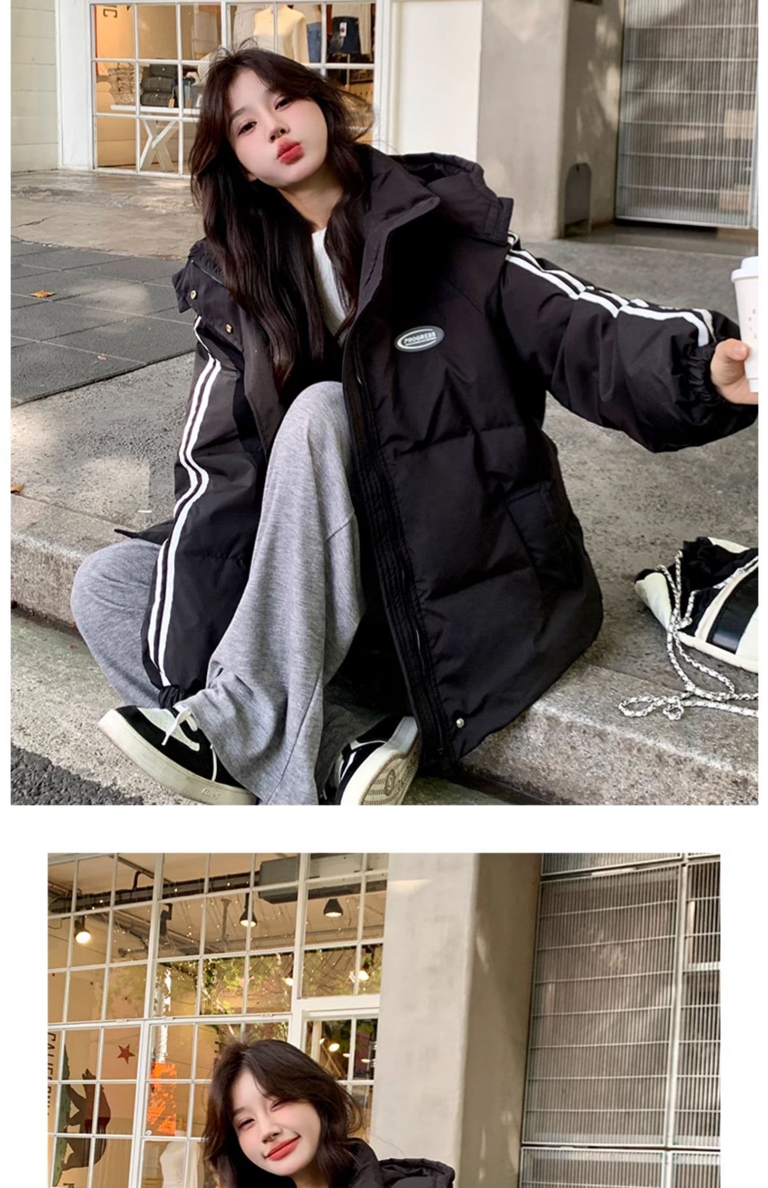 검정색 아래 면화 의류 여성 겨울 2025 새로운 한 부서 루즈핏 학원 스타일 커플 다용도 후드 두꺼운 목화 진딧물 상세 이미지 14