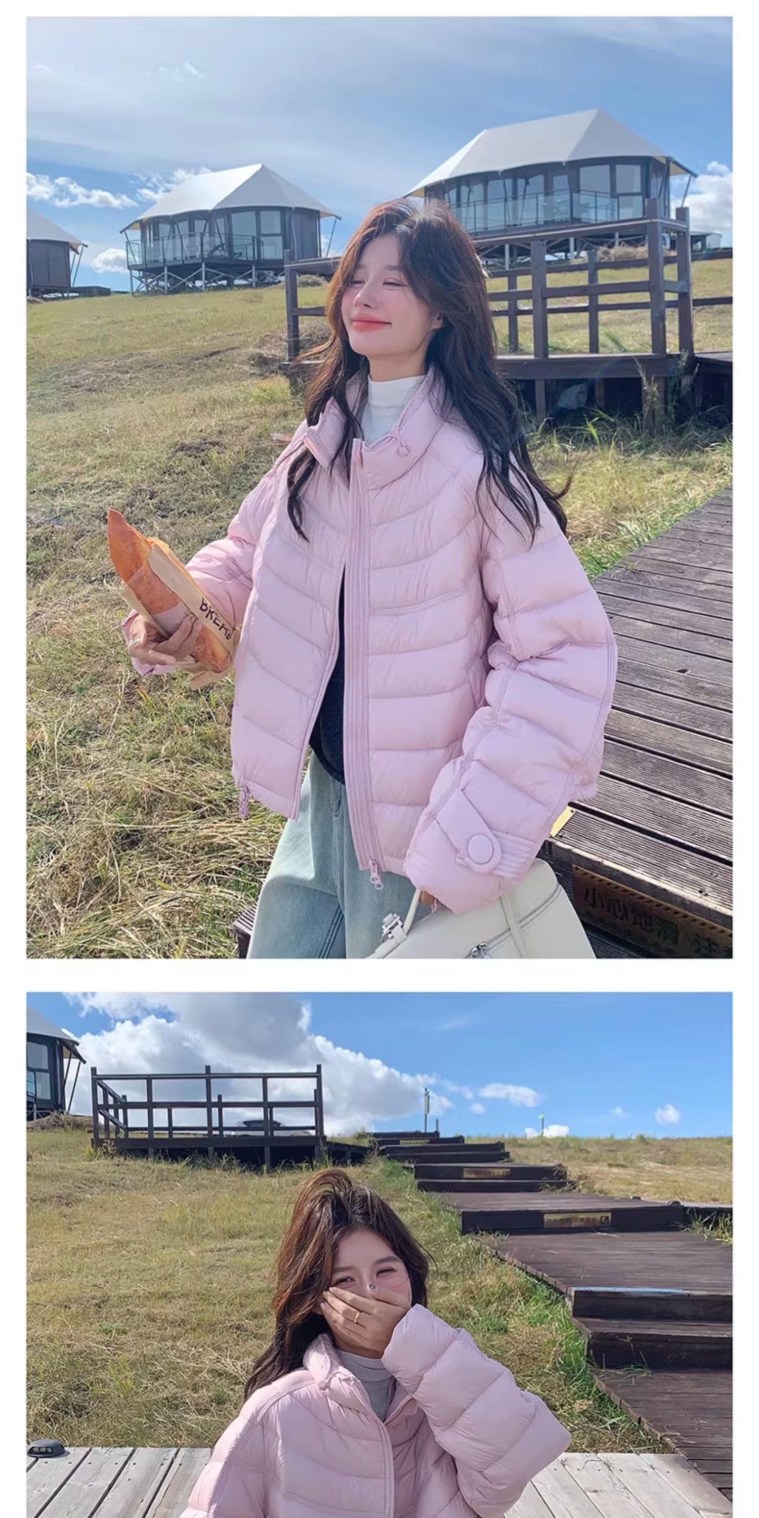 한국 스타일 루즈핏 2026 새로운 다운 재킷 여성 갈비 살 버블 푸 내부 및 외부 같은 재료 거북이 쇼트 스타일 코튼 자켓 상세 이미지 4