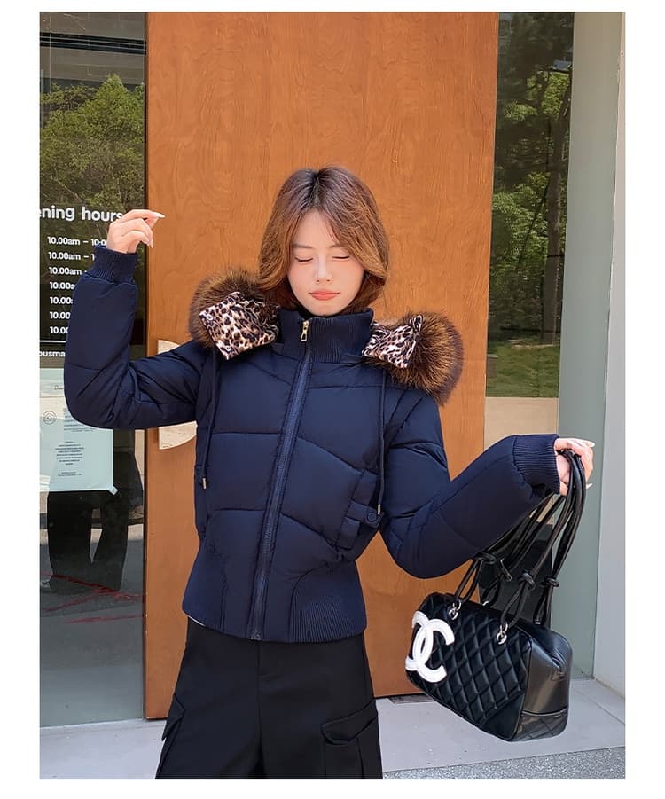 아메리칸 모피 칼라 후드 아래 면화 의류 여성 겨울 새로운 두꺼운 한국 스타일 허리 수축 쇼트 스타일 작은 코튼 외투 상세 이미지 30
