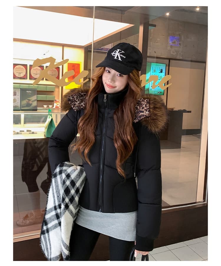 아메리칸 모피 칼라 후드 아래 면화 의류 여성 겨울 새로운 두꺼운 한국 스타일 허리 수축 쇼트 스타일 작은 코튼 외투 상세 이미지 40