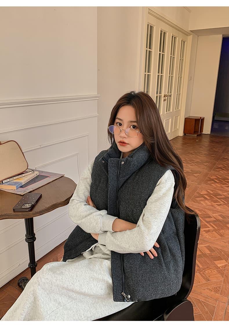 그 것들 옷장 면 조끼 여자 외국 가스 2026 패션 가을 겨울철 스탠드 칼라 조끼 허리 수축 다용도 민소매 어깨 상세 이미지 30
