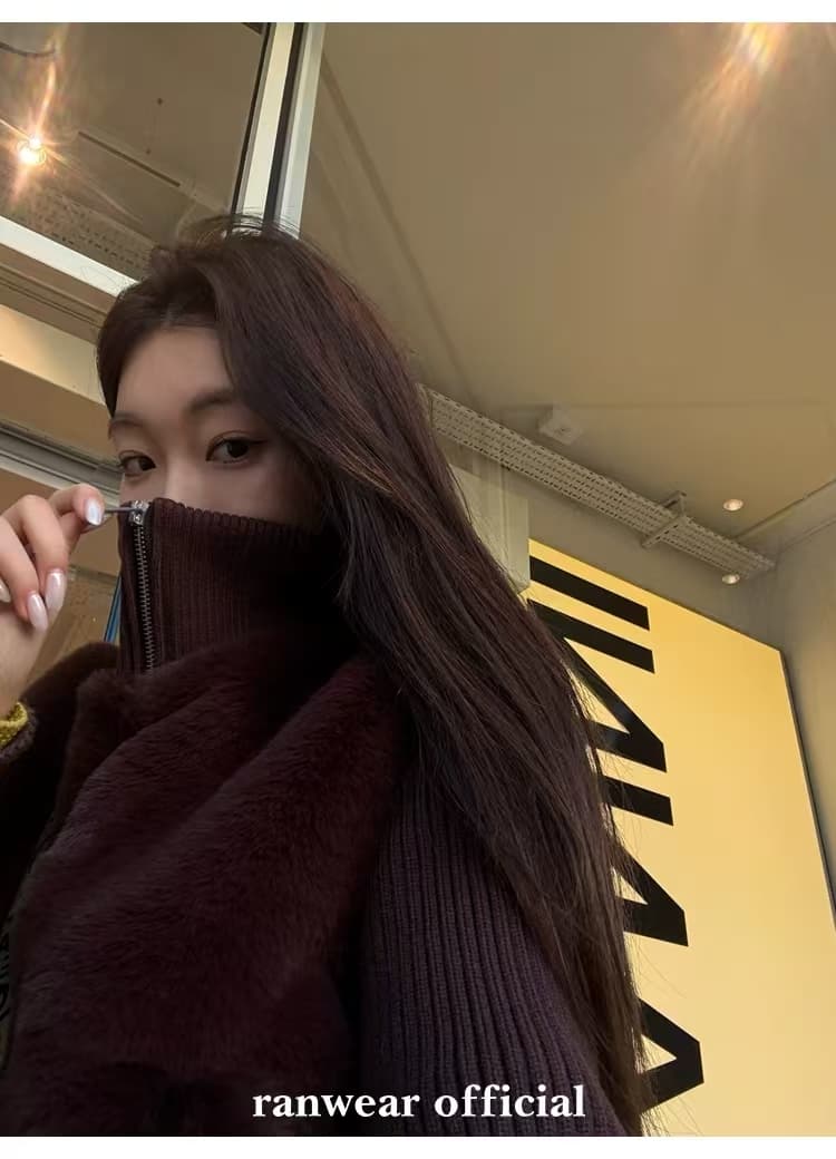 하나 오노 라스베리 모피 니트 패치워크 여성 코트 2026 년 가을 겨울 패션 고급 센스 작은 대중 한 첨부 된 의류 상세 이미지 18