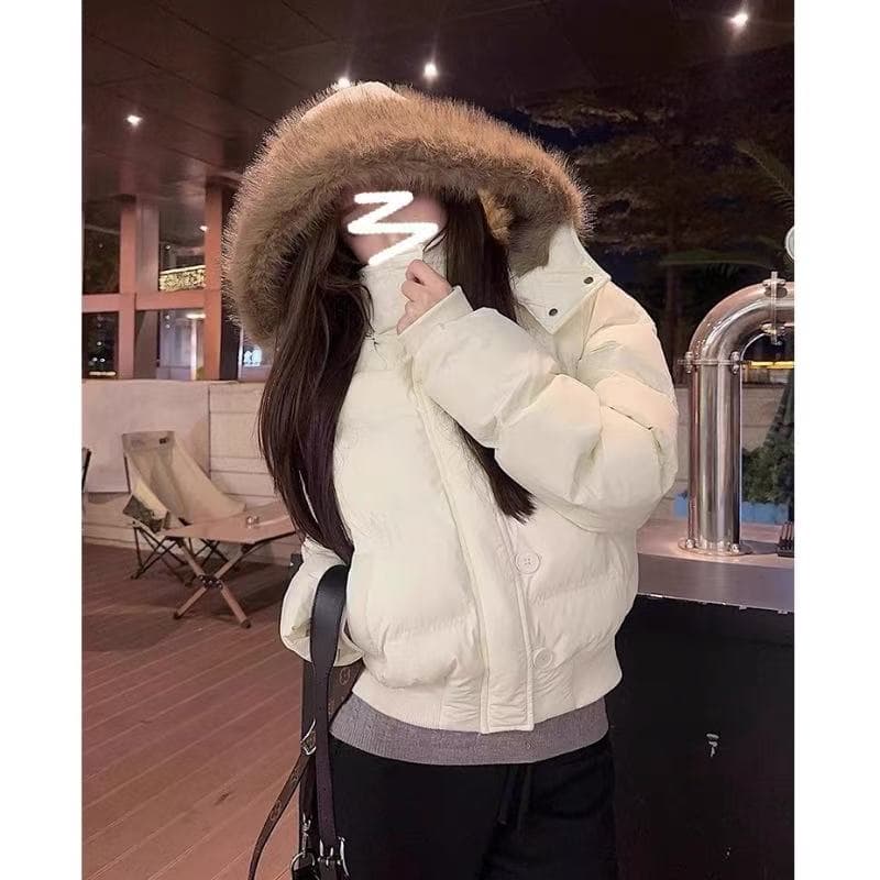 겨울 새로운 다용도 큰 모피 칼라 후드 다운 재킷 여성 짧은 다용도 보온 두꺼운 면 옷 재킷 상세 이미지 19