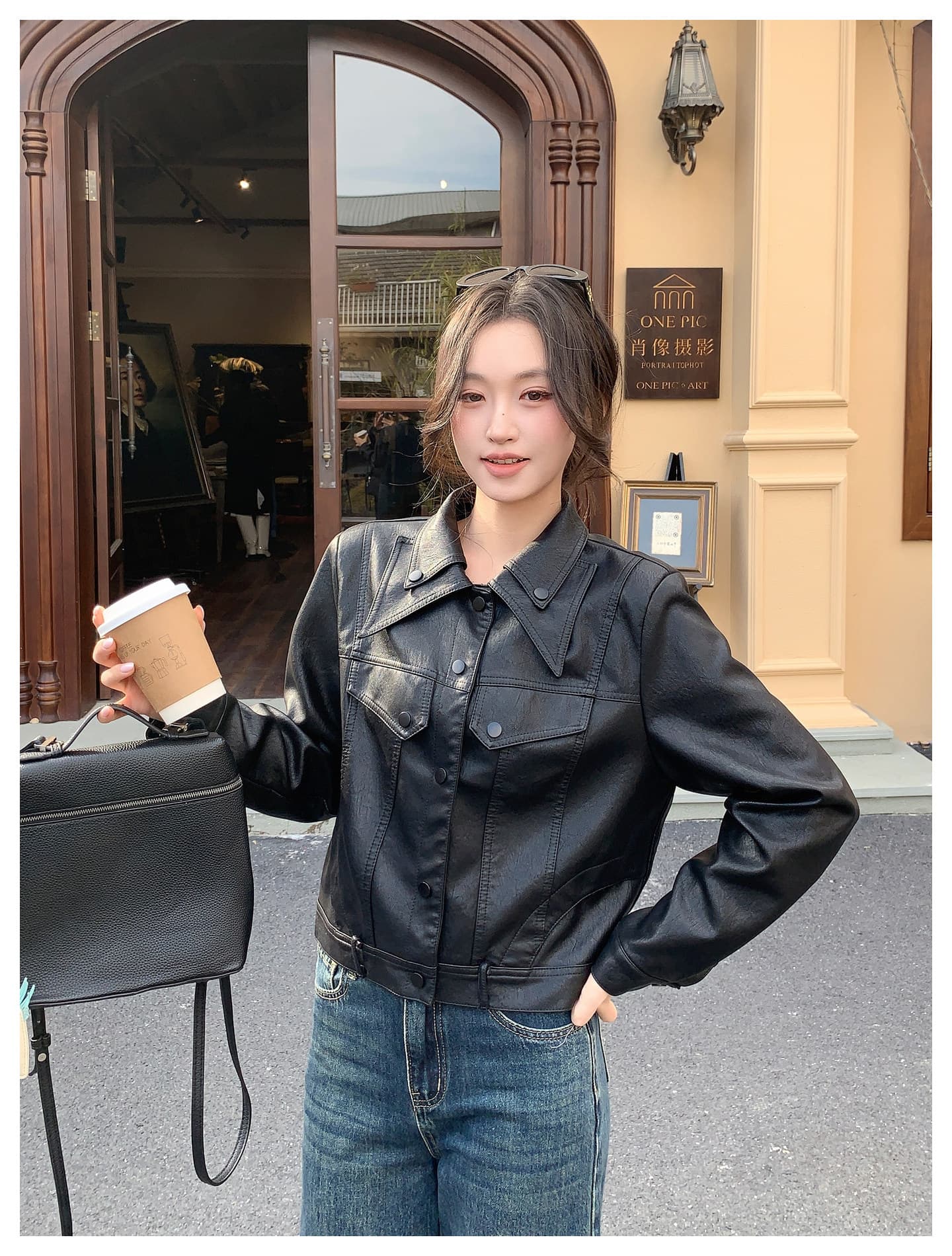 레트로 오토바이 바람 이중층 폴로 칼라 쇼트 스타일 가죽 재킷 여성 2026 가을 새로운 품격 작은 키 가죽 자켓 재킷 상세 이미지 29