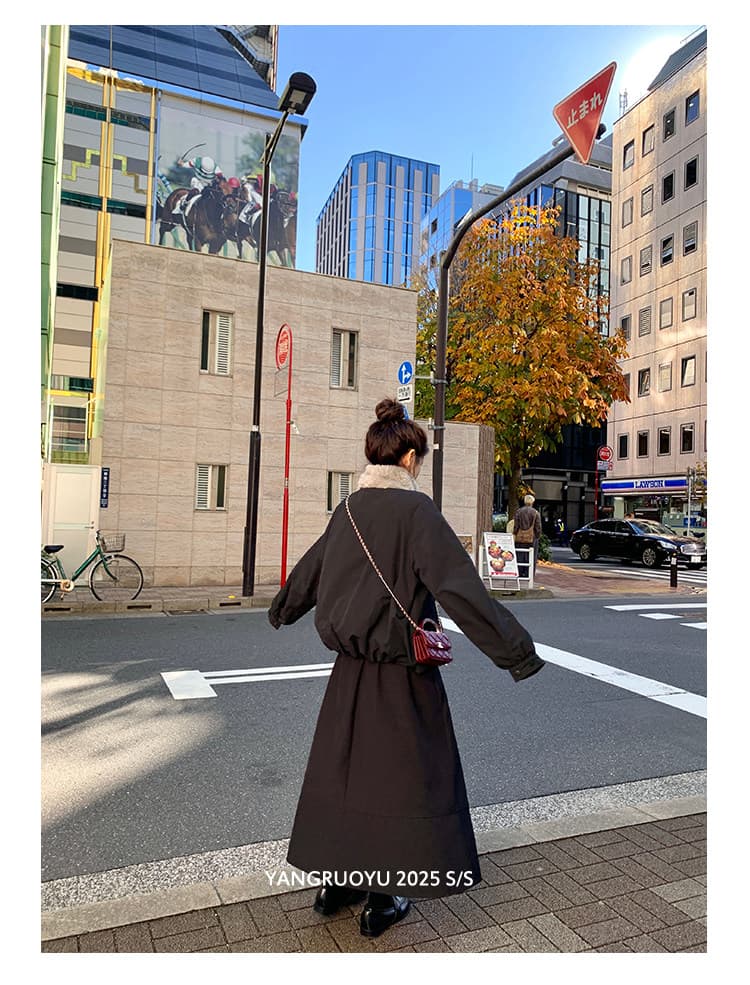 new empire26 겨울 새로운 디자인 센스 작은 대중 맨위 모피 칼라 두꺼운 검정색 꽃밭 면 의류 여성 코트 상세 이미지 32