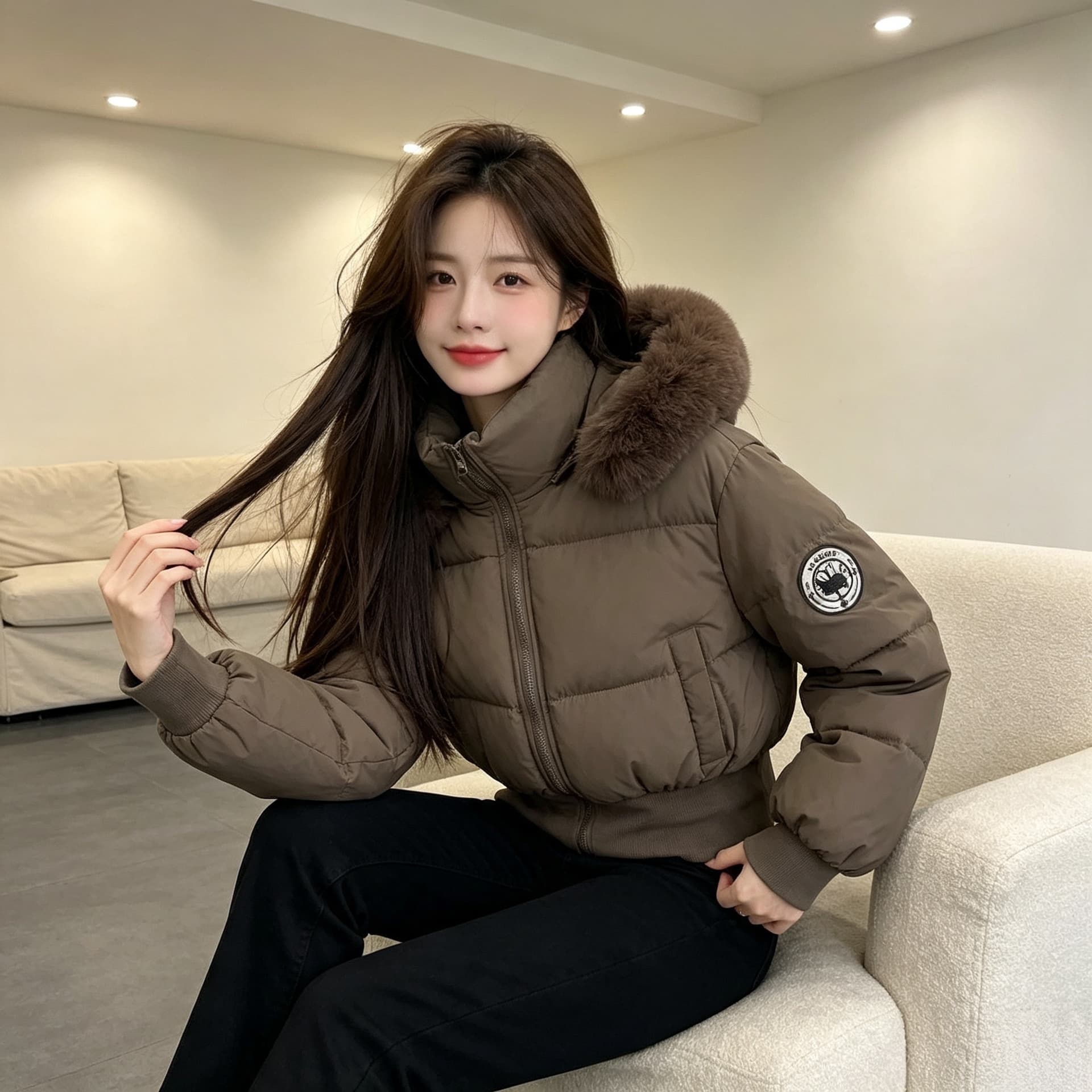 큰 모피 칼라 후드 두꺼운 보온 방한 루즈핏 빅 사이즈 작은 키 면 의류 여성 코트 디자인 센스 빛 럭셔리 목화 진딧물 이미지 2
