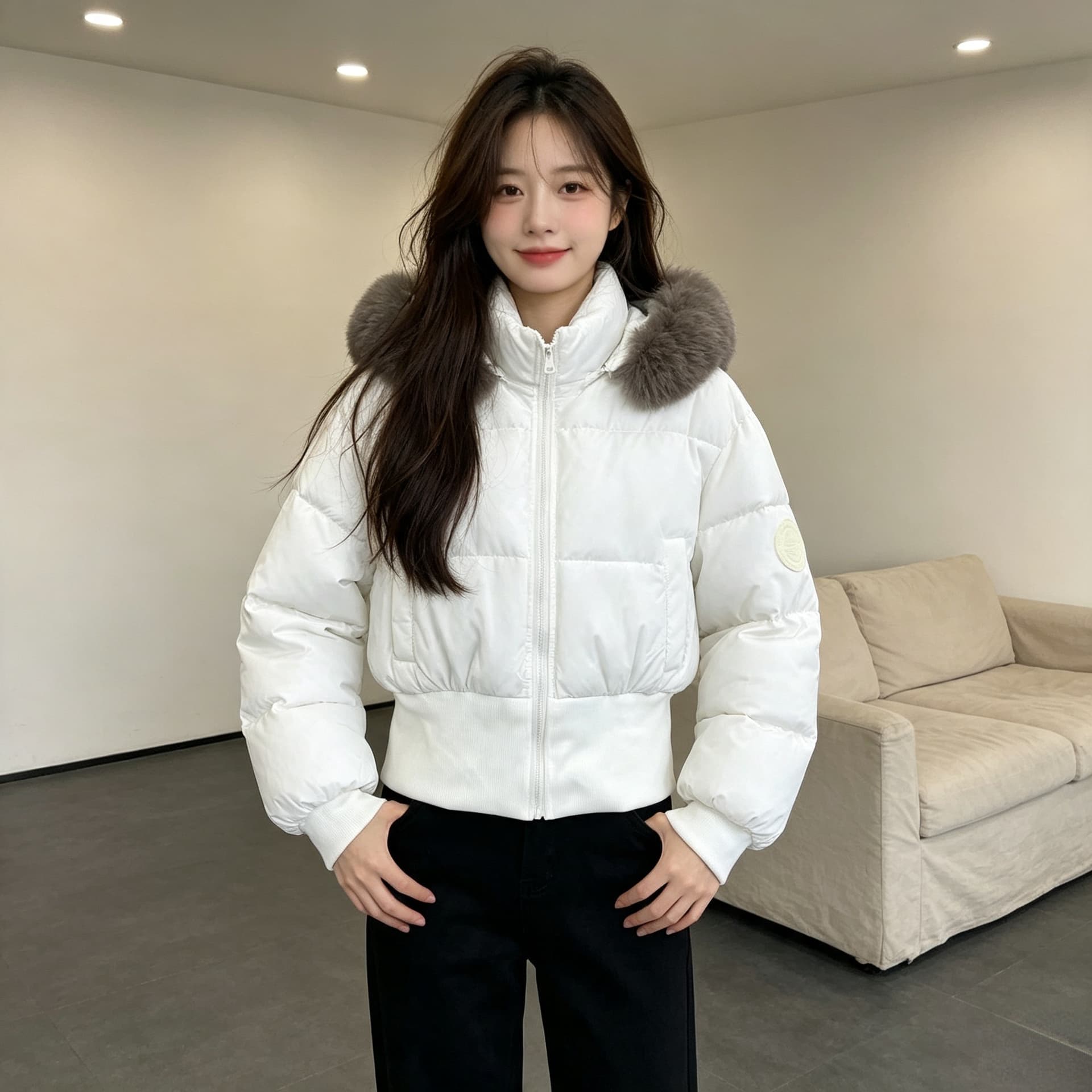 큰 모피 칼라 후드 두꺼운 보온 방한 루즈핏 빅 사이즈 작은 키 면 의류 여성 코트 디자인 센스 빛 럭셔리 목화 진딧물 상세 이미지 13