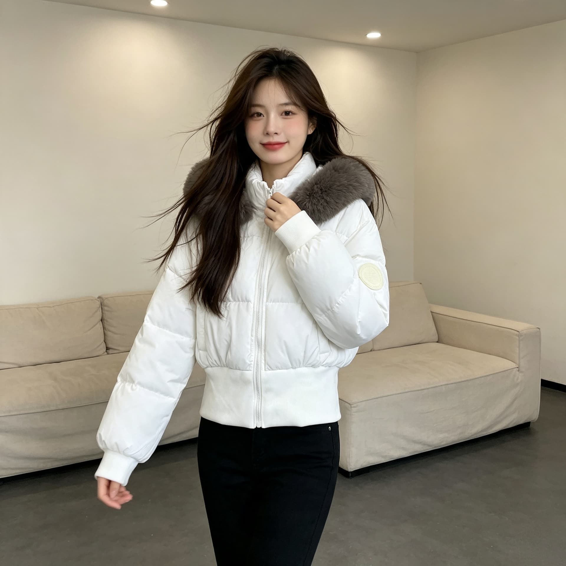 큰 모피 칼라 후드 두꺼운 보온 방한 루즈핏 빅 사이즈 작은 키 면 의류 여성 코트 디자인 센스 빛 럭셔리 목화 진딧물 상세 이미지 15