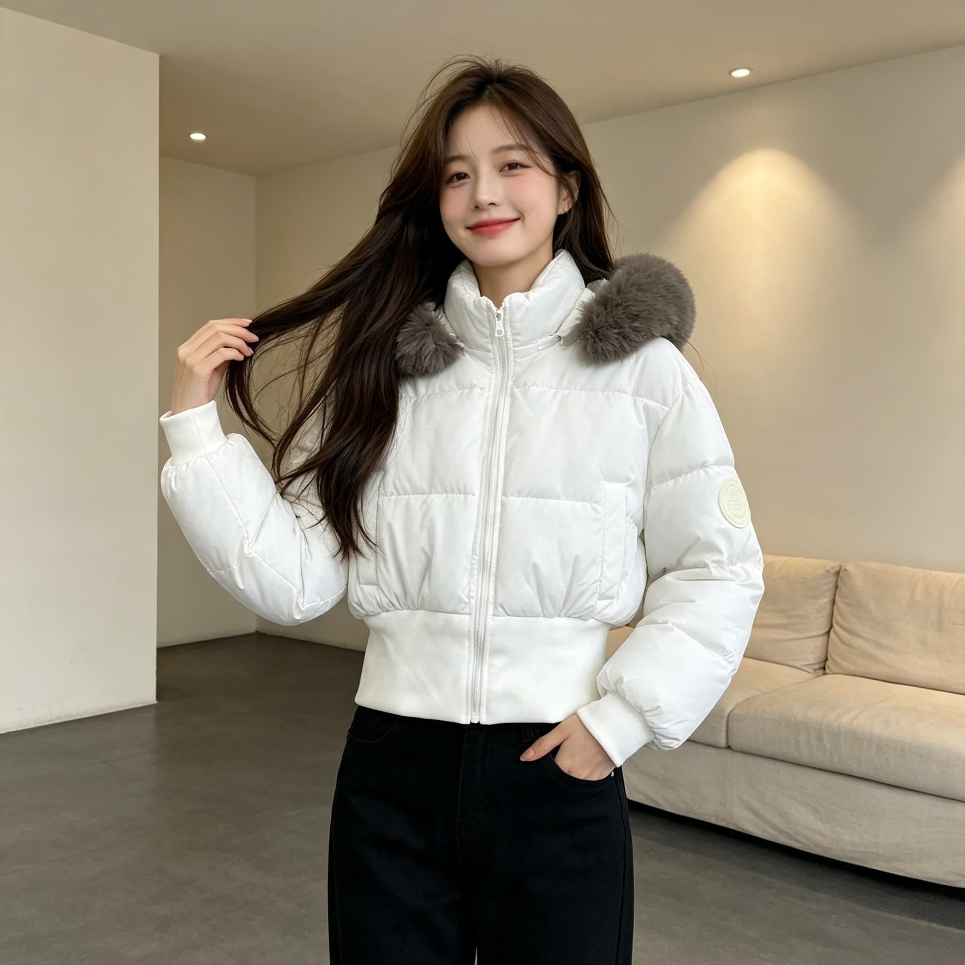큰 모피 칼라 후드 두꺼운 보온 방한 루즈핏 빅 사이즈 작은 키 면 의류 여성 코트 디자인 센스 빛 럭셔리 목화 진딧물 상세 이미지 16