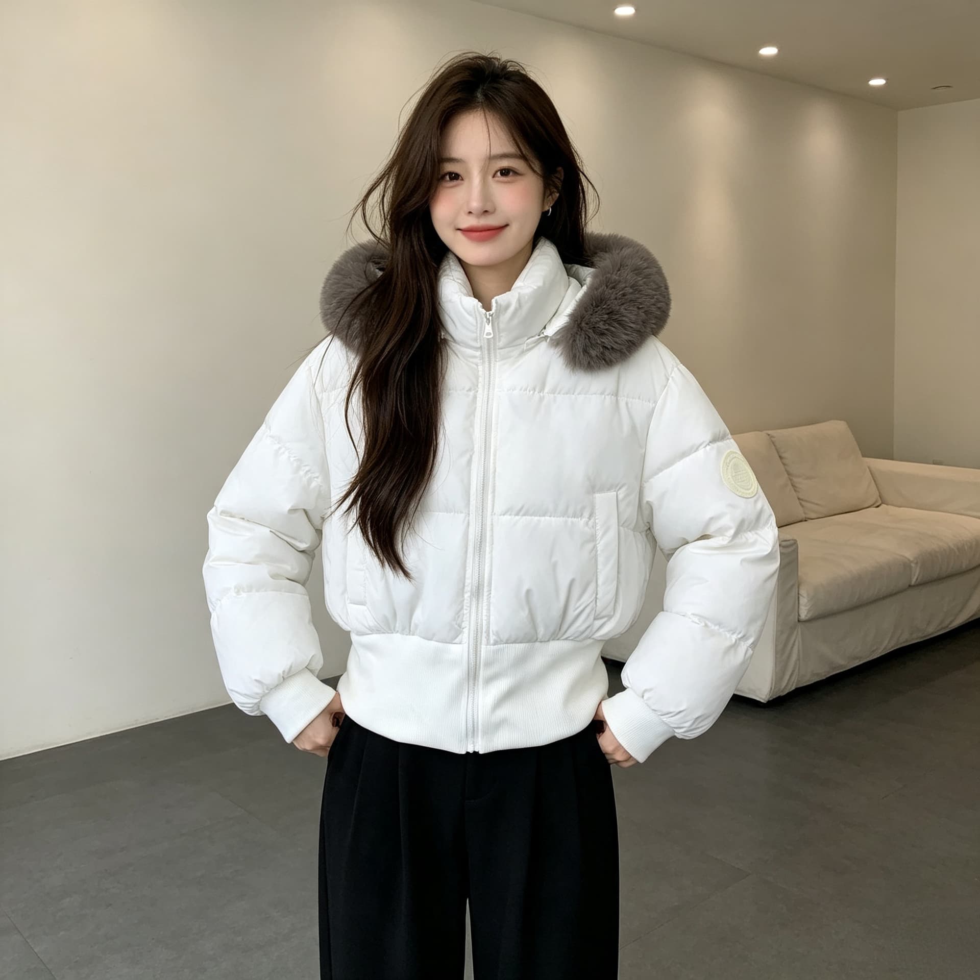 큰 모피 칼라 후드 두꺼운 보온 방한 루즈핏 빅 사이즈 작은 키 면 의류 여성 코트 디자인 센스 빛 럭셔리 목화 진딧물 상세 이미지 17