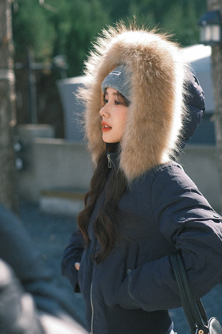 작은 마을 산산 2026 겨울 새로운 시뮬레이션 전갈 모피 칼라 면 의류 여성 방풍 쇼트 스타일 후드 작은 키 재킷 상세 이미지 34