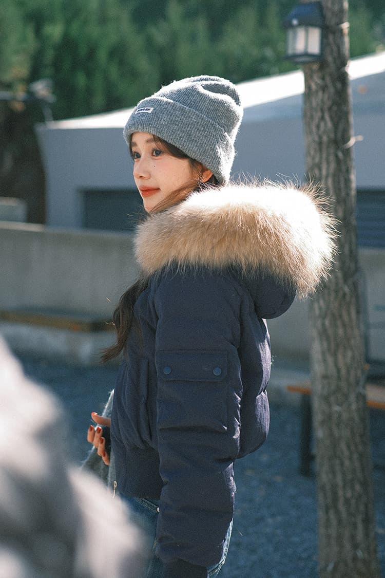 작은 마을 산산 2026 겨울 새로운 시뮬레이션 전갈 모피 칼라 면 의류 여성 방풍 쇼트 스타일 후드 작은 키 재킷 상세 이미지 35