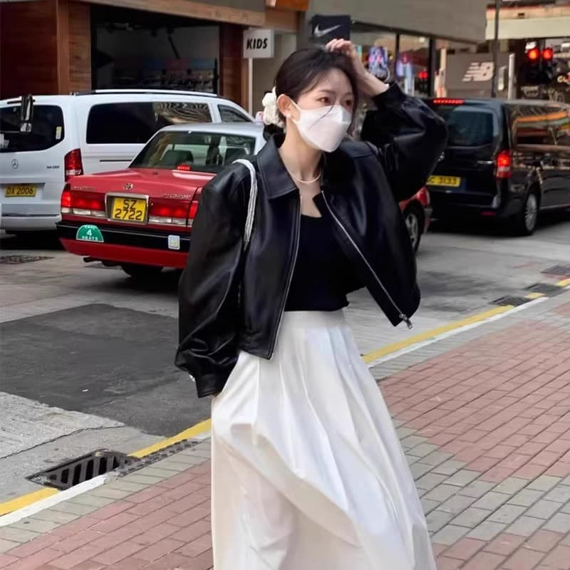 검정색 쇼트 스타일 가죽 재킷 여성 코트 재킷 2026 가을 새로운 폭발 고급 센스 고유 한 슈퍼 잘 생긴 작은 키 이미지 4
