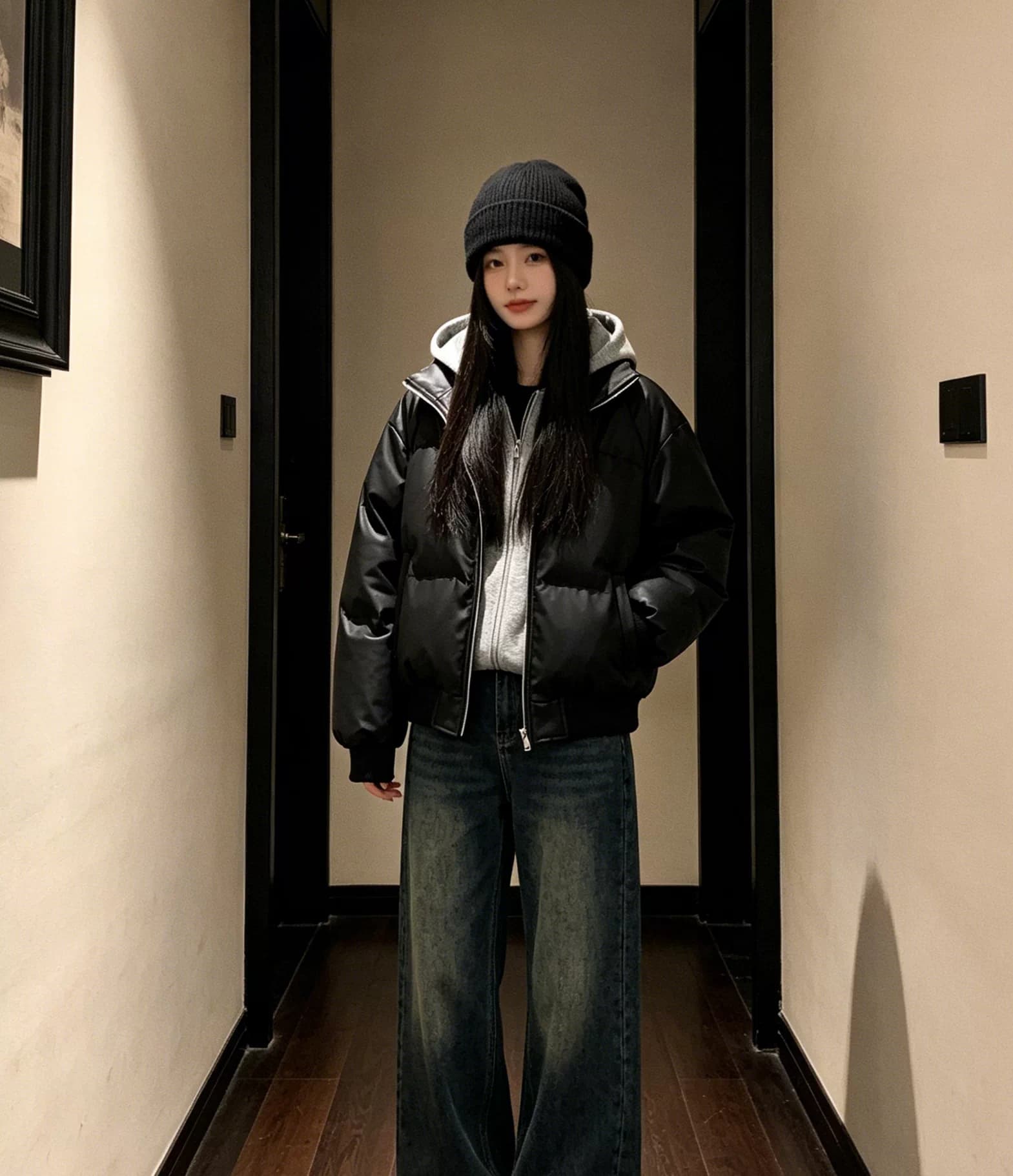 여성 가을 겨울 아래 면화 의류 페이크 레이어드 쇼트 스타일 재킷 패션 연령 감소 후드 두꺼운 보온 작은 키 목화 진딧물 상세 이미지 4