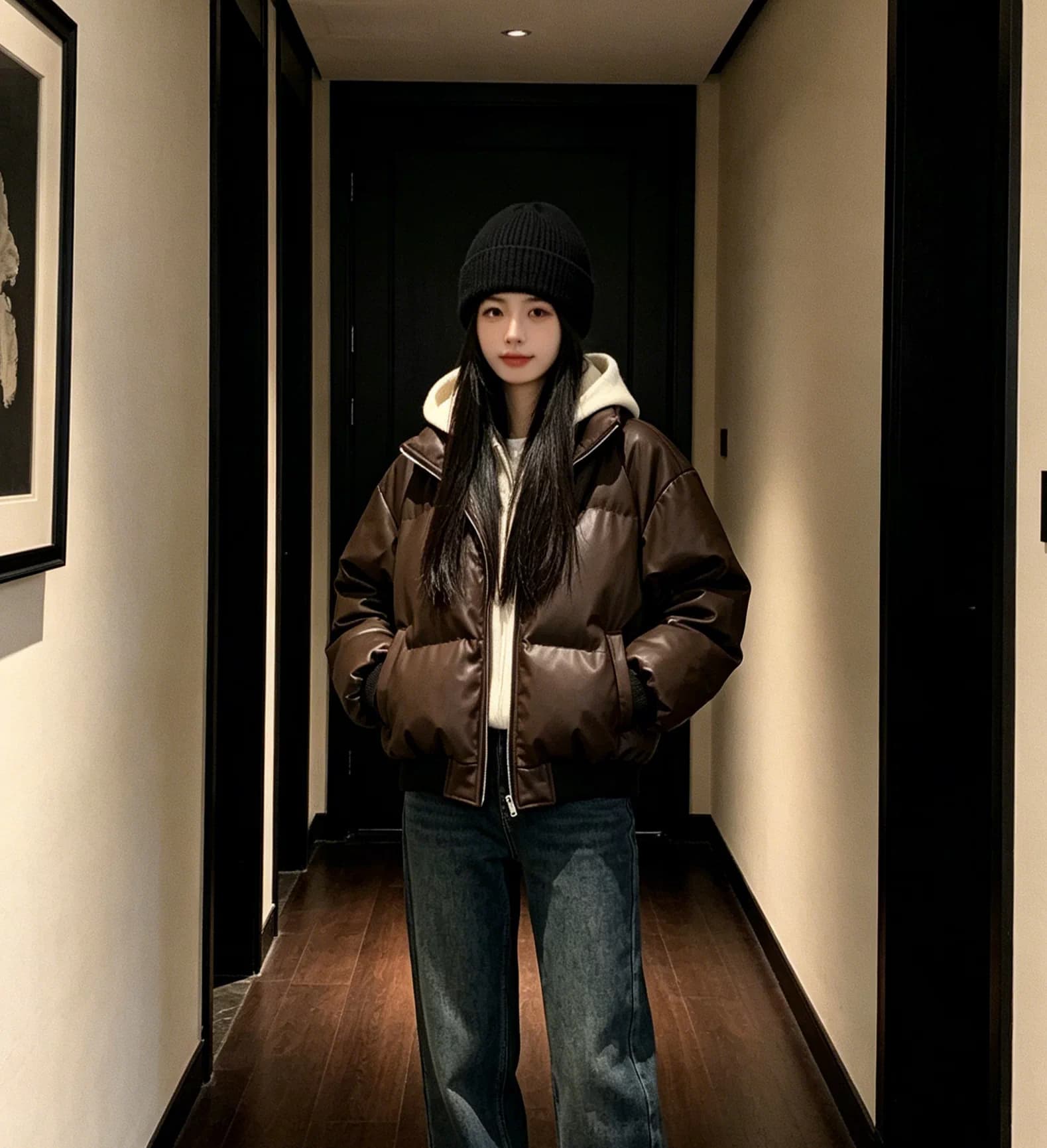 여성 가을 겨울 아래 면화 의류 페이크 레이어드 쇼트 스타일 재킷 패션 연령 감소 후드 두꺼운 보온 작은 키 목화 진딧물 상세 이미지 7