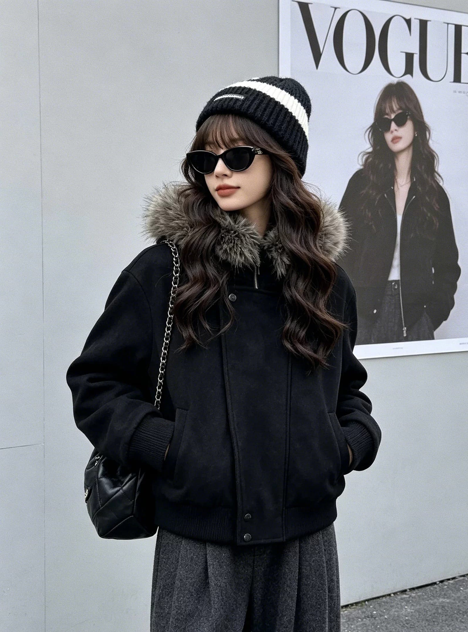 큰 모피 칼라 한 부서 비스듬한 문 襟 패션 쇼트 스타일 아래 면화 의류 여성 겨울 두꺼운 보온 작은 키 후드 재킷 상세 이미지 7