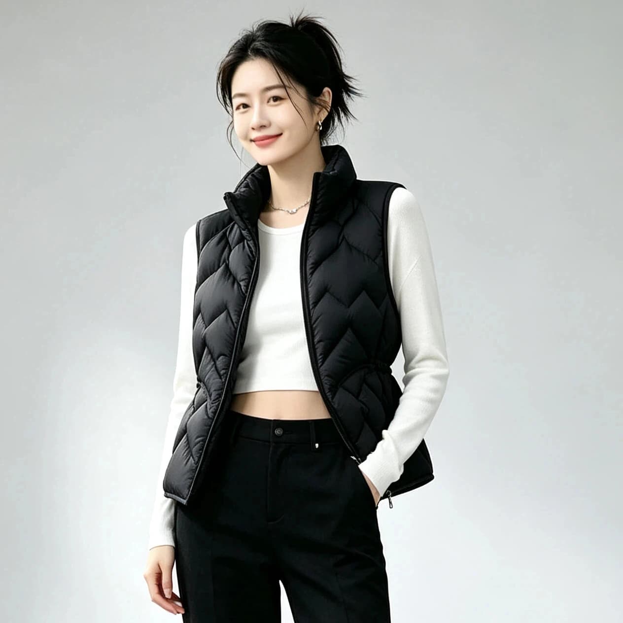 90 새로운 국가 표준 화이트 덕 다운 2026 겨울 새로운 스탠드 칼라 다운 조끼 다이아몬드 모양 얇고 가벼운 다운 어깨 재킷 이미지 6