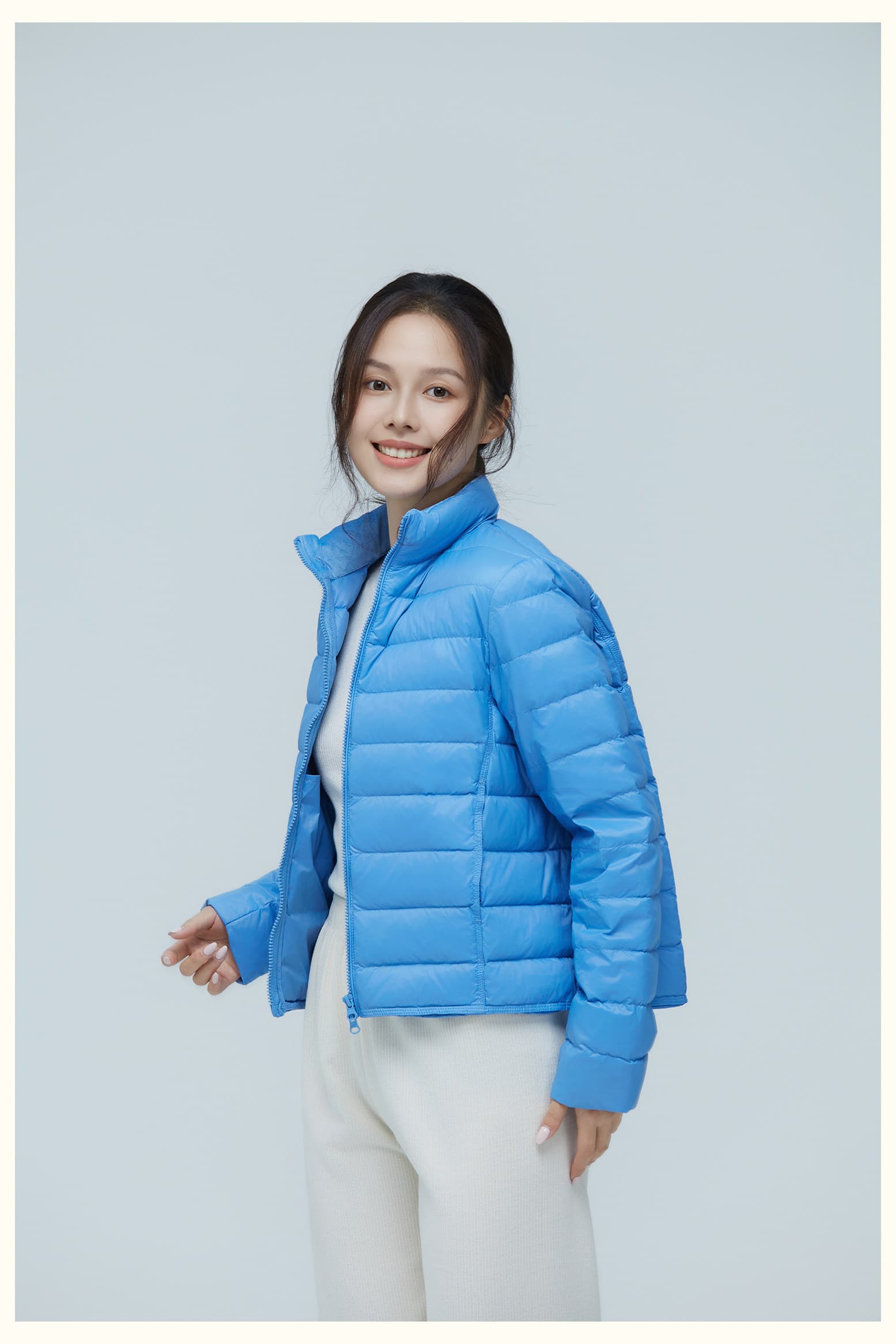 95 화이트 덕 다운 빛 노래 asqb 스탠드 칼라 얇고 가벼운 갈비 살 다운 재킷 여성 짧은 2026 가을 겨울 새로운 보온 재킷 상세 이미지 13