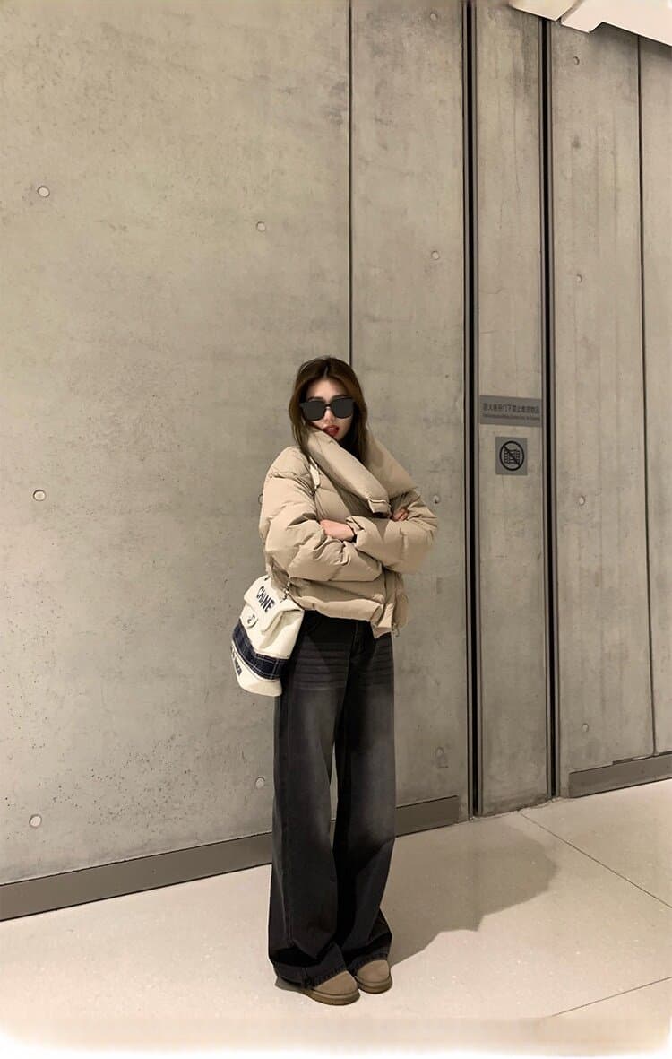 따뜻한 따뜻한 겨울 세련된 루즈핏 XL 한국 스타일 폴로 칼라 쇼트 스타일 다운 외투 작은 키 아래 면화 의류 상세 이미지 17