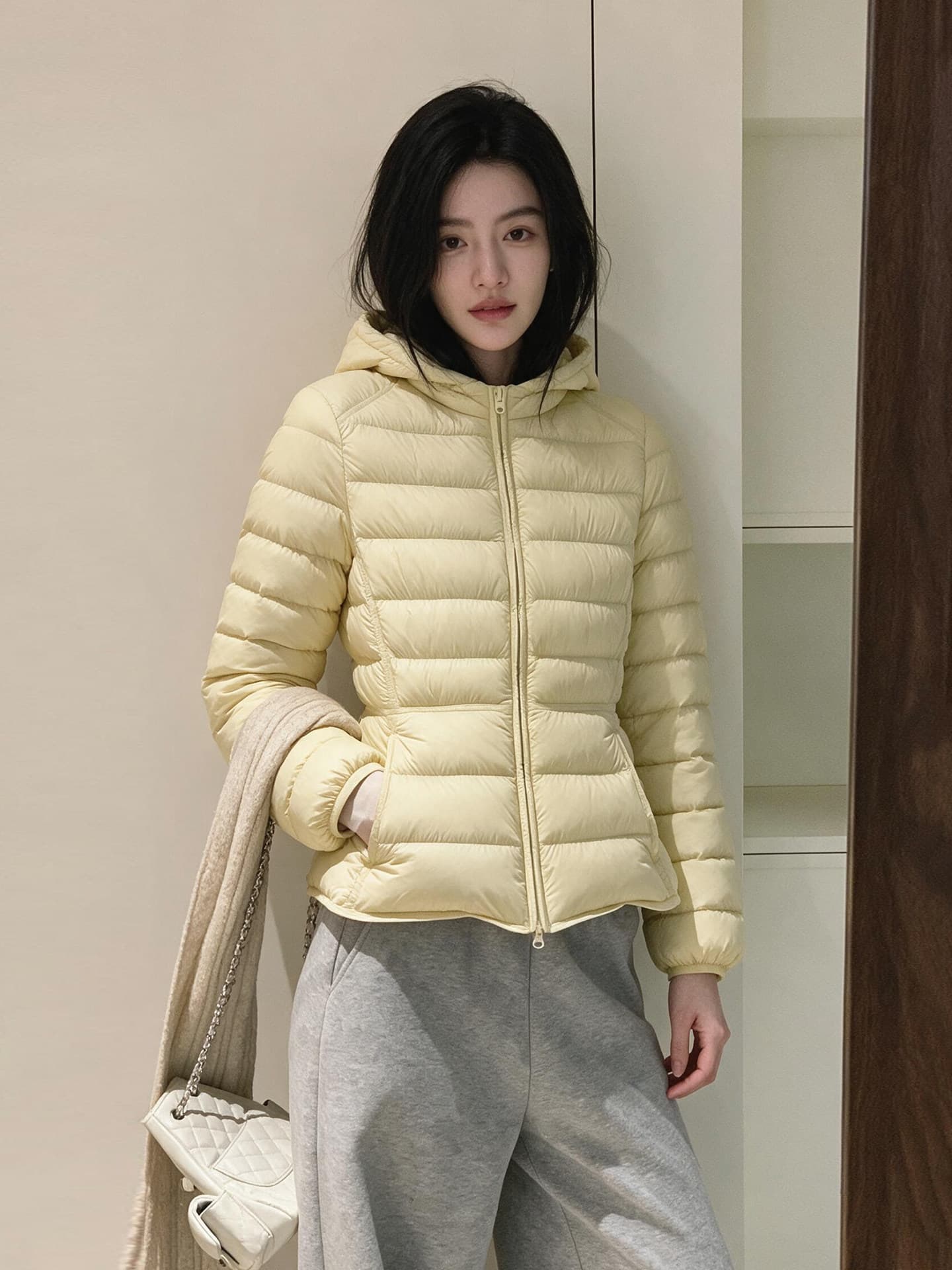 90 화이트 덕 다운 후드 갈비 살 섹션 작은 예쁜 허리 재킷 다운 재킷 여성 짧은 허리 수축 슬림해 보이는 몸매 가꾸기 2026 새로운 이미지 3