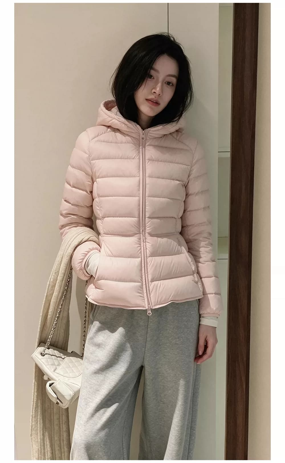 90 화이트 덕 다운 후드 갈비 살 섹션 작은 예쁜 허리 재킷 다운 재킷 여성 짧은 허리 수축 슬림해 보이는 몸매 가꾸기 2026 새로운 상세 이미지 8