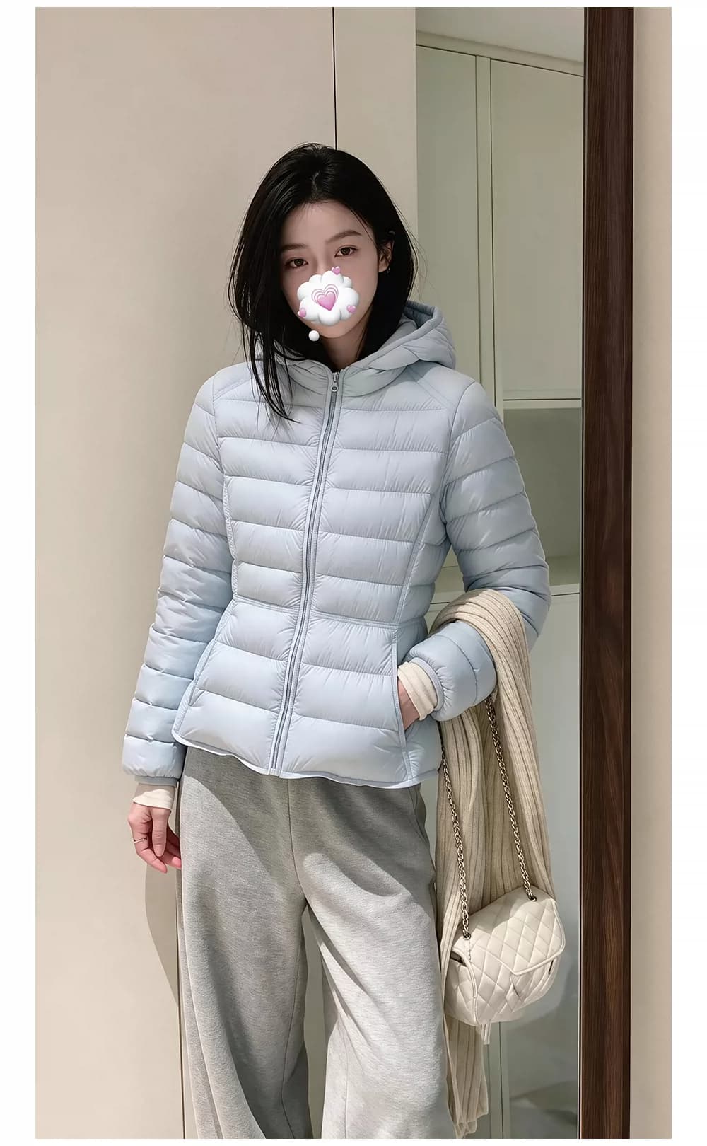 90 화이트 덕 다운 후드 갈비 살 섹션 작은 예쁜 허리 재킷 다운 재킷 여성 짧은 허리 수축 슬림해 보이는 몸매 가꾸기 2026 새로운 상세 이미지 21