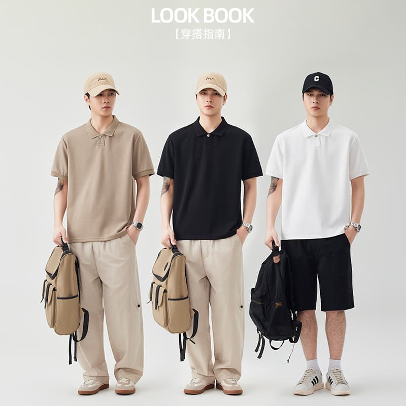 2026 새로운 빛 럭셔리 단색 기초 섹션 모달 젤리 면 반팔 일본식 스탠드 칼라 남자 POLO 셔츠 맞춤 에디션 이미지 4